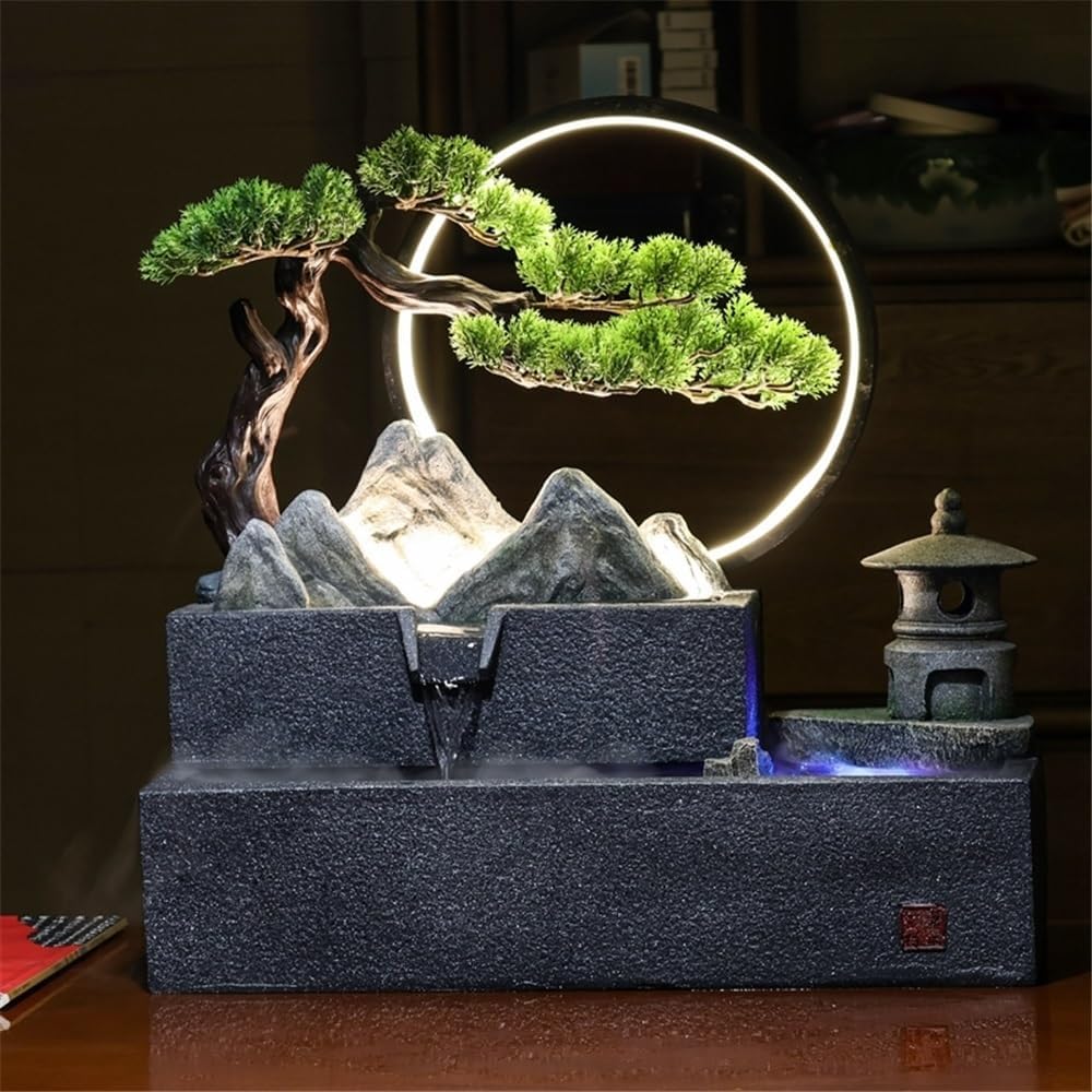 TabletopWater Fountain Creative Tabletop Fountain with Mini Rockery Aquarium Feng Shui Waterfall Decor Tabletop Tiered Water Fountain