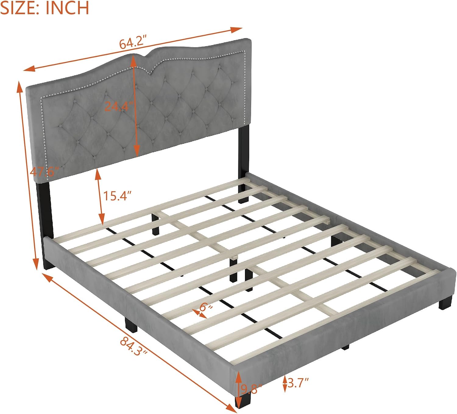 VilroCaz Elegant Velvet Design 3-Pieces Bedroom Sets, Modern Full Size Platform Bed with 2 Nightstands, Bedside Table, Rivet Design Tufted Headboard (Grey-CB, Full)