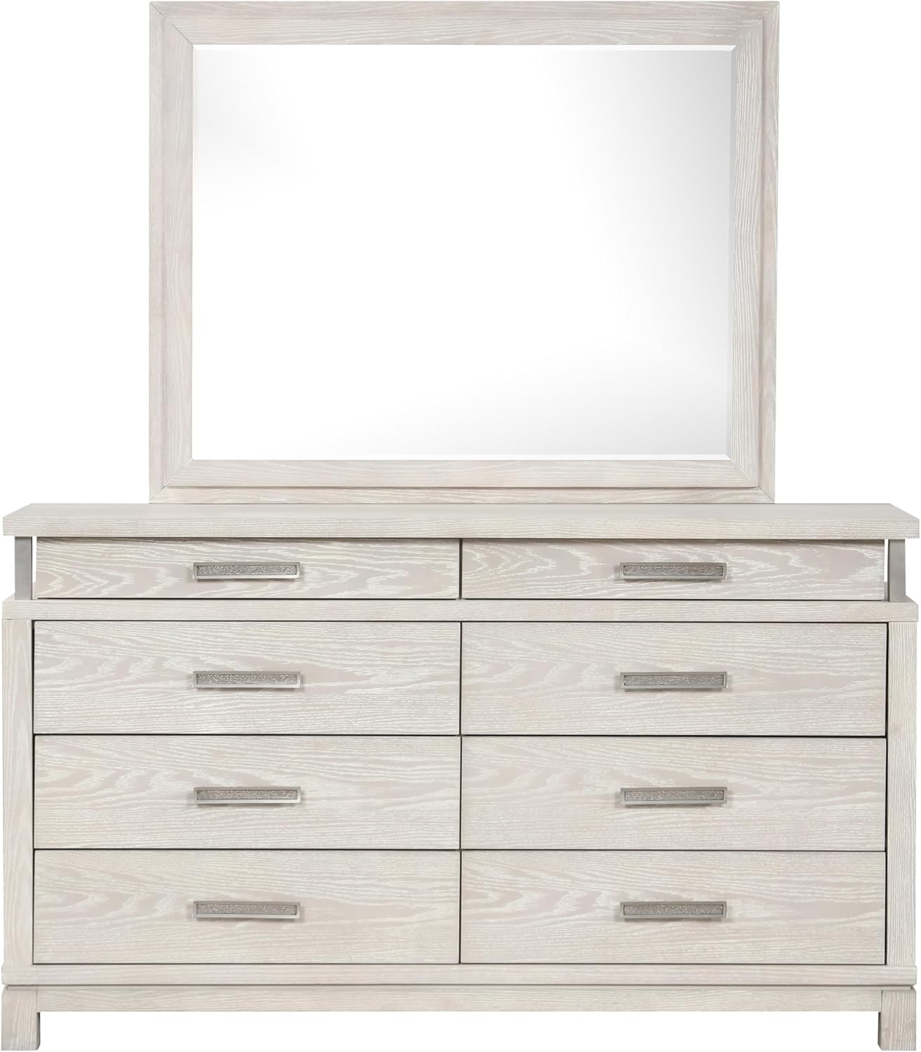 Furniture of America Bailer Modern Solid Wood 5-Piece Bedroom Set with LED on Headboard, Stainless Steal Posts and Marble Top on Nightstand, Box Spring Needed, Queen, Weathered Gray