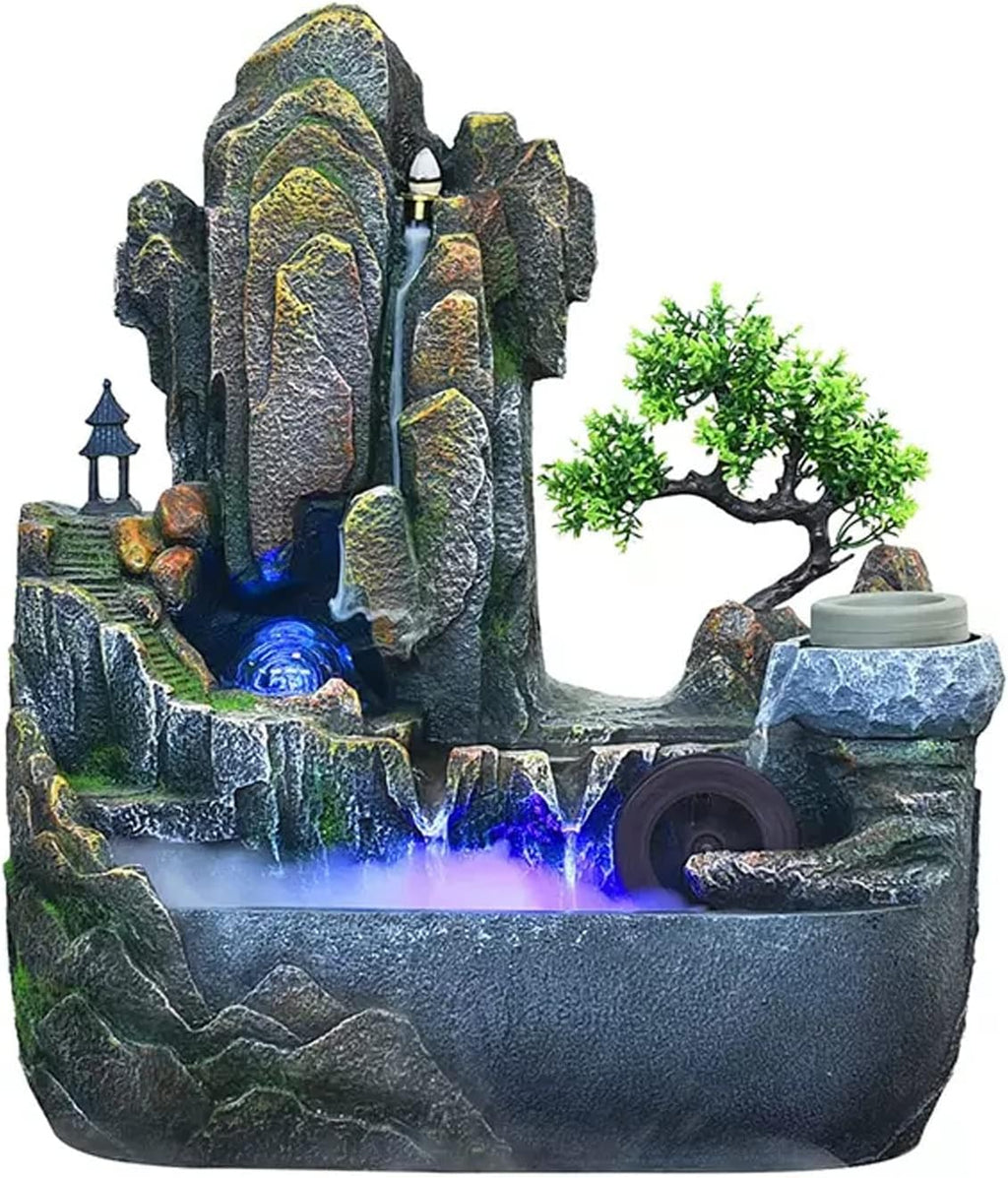 Desktop Fountain Tabletop Water Fountain with Cascading Rock Waterfall and Rockery Stream Zen Meditation Indoor Feature with Automatic Pump for Home Office Bedroom Desk Decoration(Large)