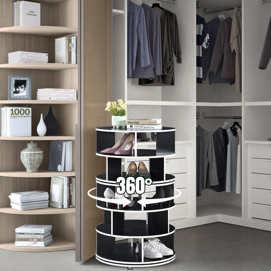 Kings Brand Furniture - 5-Tier Rotating Shoe Rack, 360° Revolving Lazy Susan Spinning Shoe Rack Tower Storage Organizer for Closet Entryway Bedroom Hallway, Black