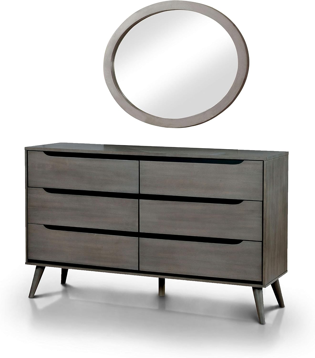 24/7 Shop at Home Chopard Contemporary Wood Bedroom Set, 4-Piece Queen Bedroom Set with Ovel Mirror, Gray