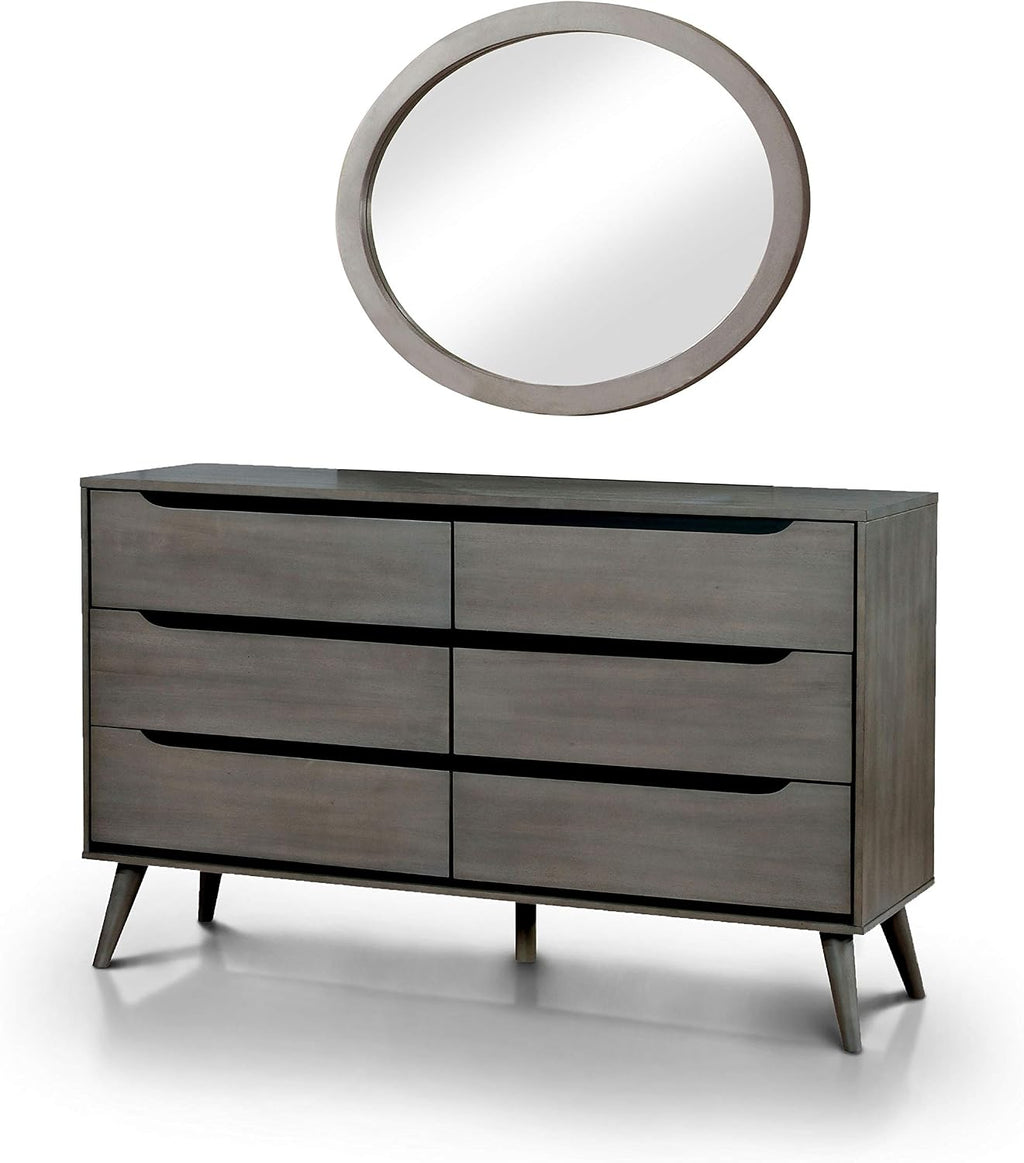 24/7 Shop at Home Chopard Contemporary Wood Bedroom Set, 4-Piece California King Bedroom Set with Ovel Mirror, Gray