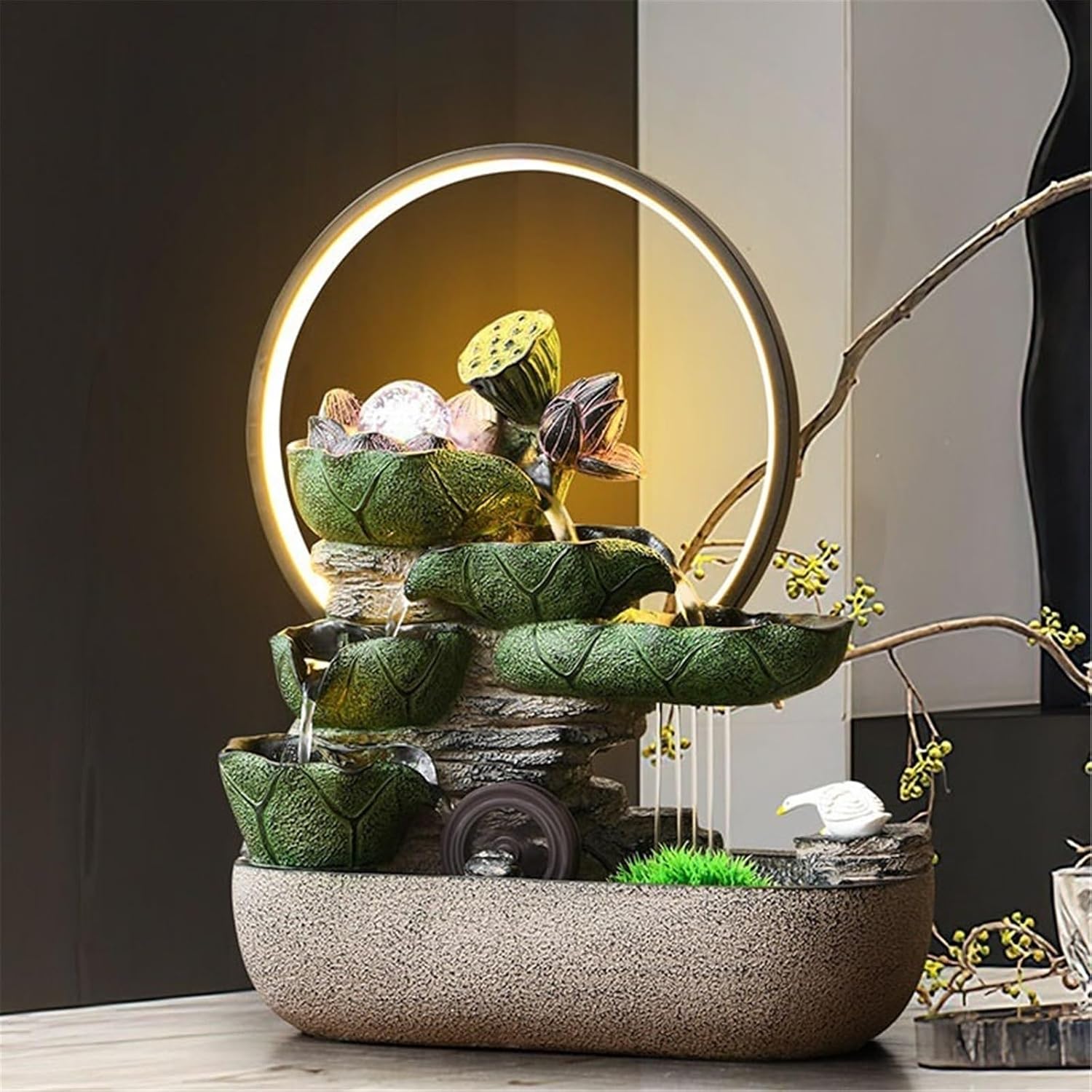Tabletop Fountain Indoor Fountain, Chinese-Style Flowing Water Ornaments, Feature for Home Office Decor