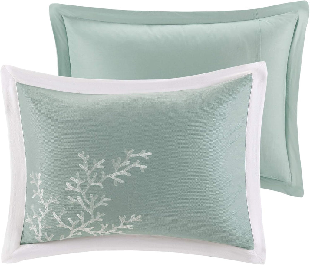Harbor House 100% Cotton Duvet Cover, Jacquard Coastal Coral Duvet Cover Set – Light Weight Bed Comforter Covers, Coastline Blue Full/Queen (90'x90') 3 Piece