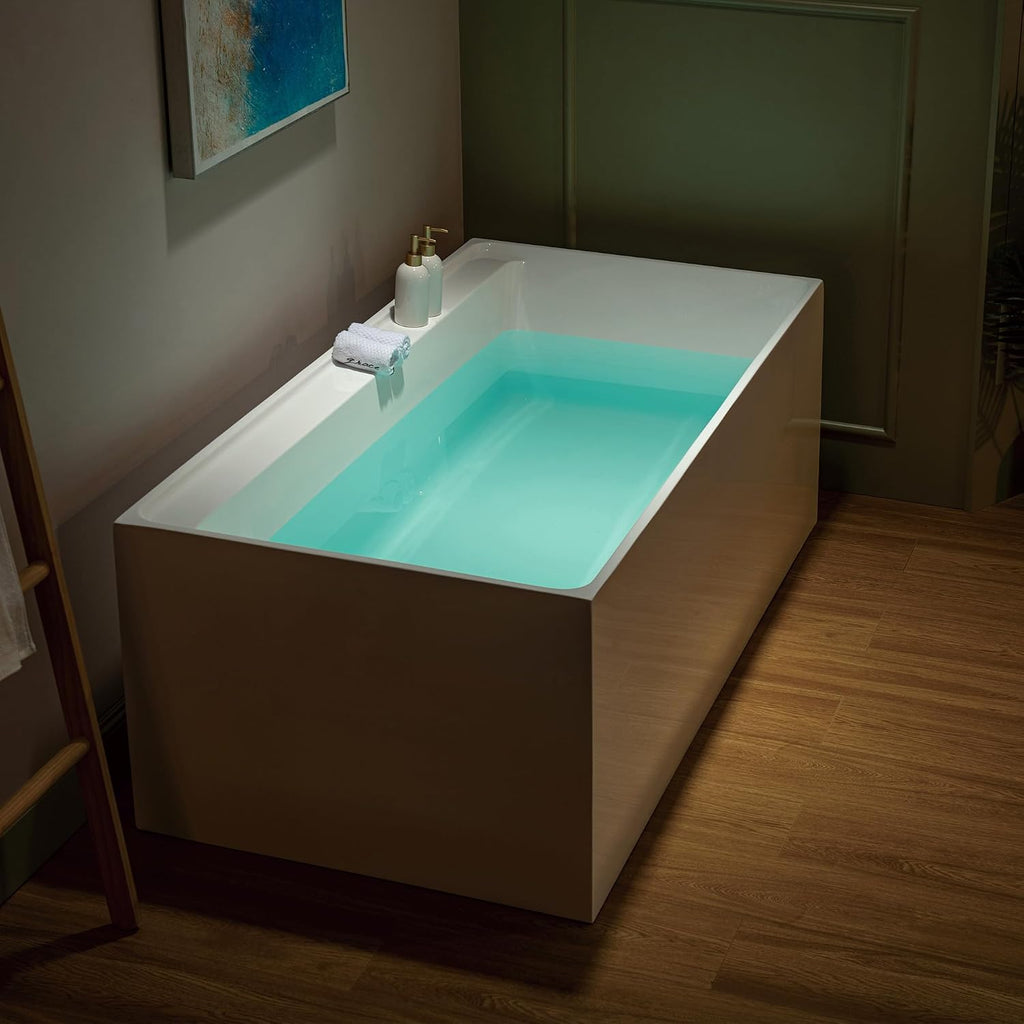 WOODBRIDGE 66-7/8' L x 31-1/2' W Freestanding Contemporary Soaking Bathtub with Oil-Rubbed Bronze Drain & Overflow, White, B6710-ORB