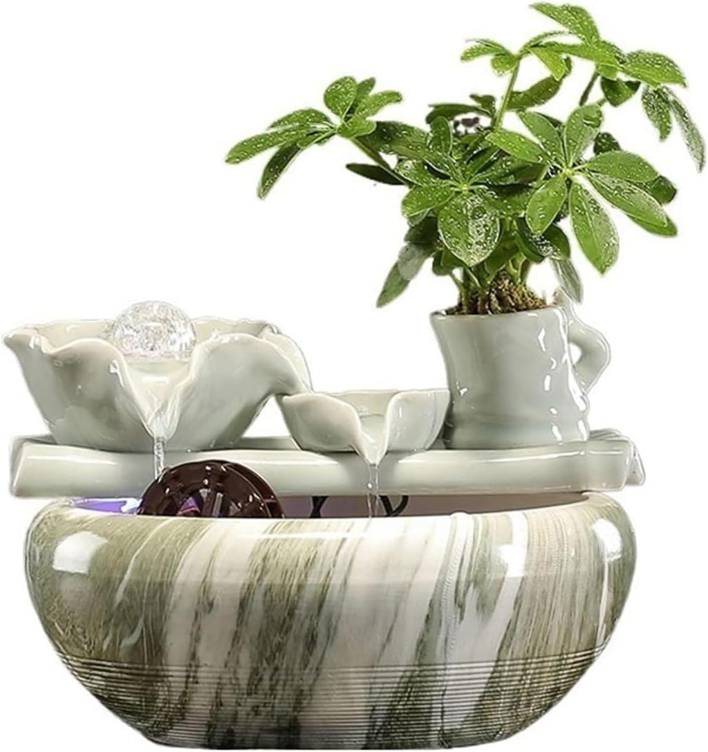 Indoor Water Feature,Ornaments Tabletop Fountain, Creative Small Ceramic Circulating Fish Tank，Chinese Artificial Tree