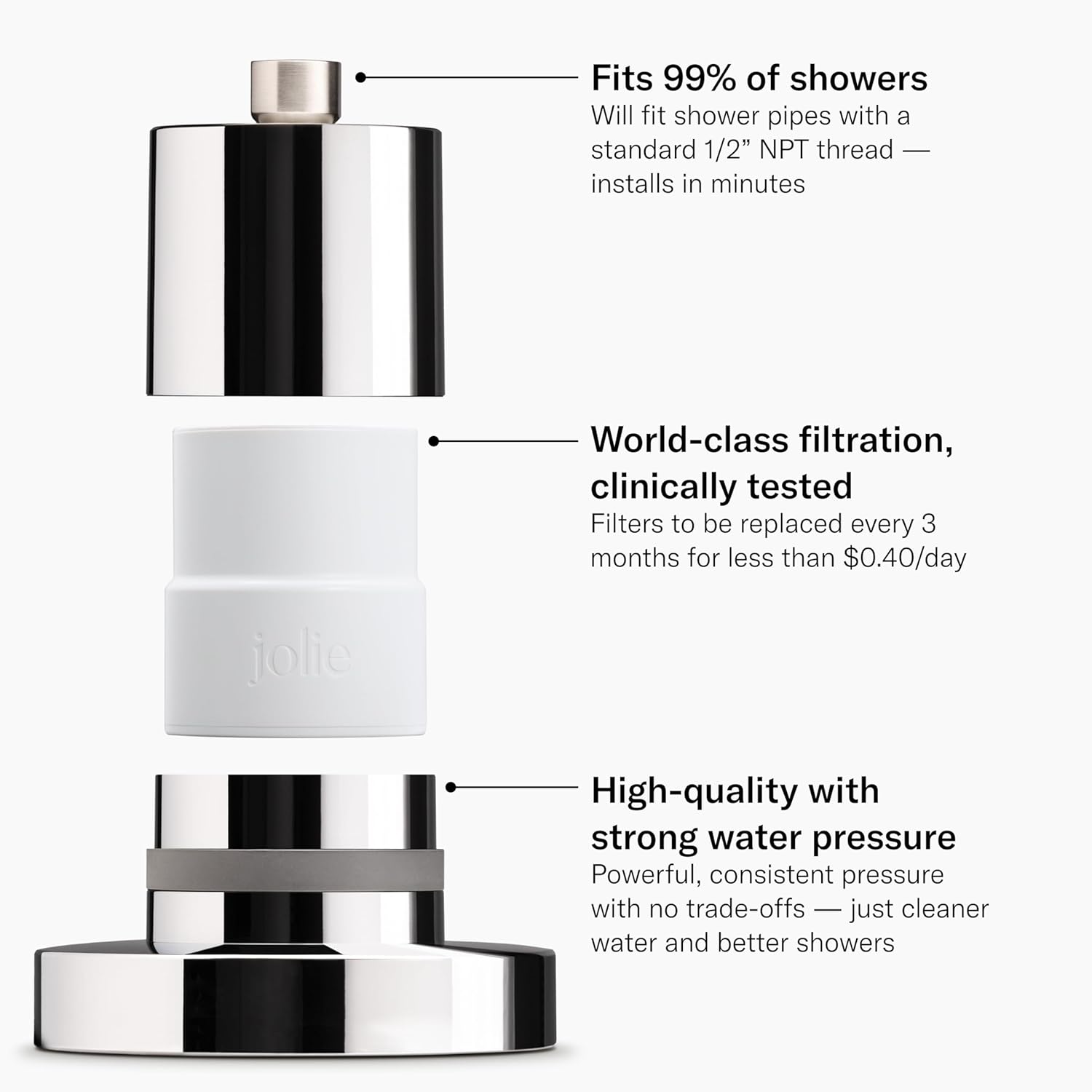 THE JOLIE FILTERED SHOWERHEAD | Clinically Tested, High Pressure Shower Filter For Healthier Hair & Skin | Reduce Hair Shedding, Protect Colored Hair, Soothe Dry Skin, Reduce Dandruff (New Jet Black)