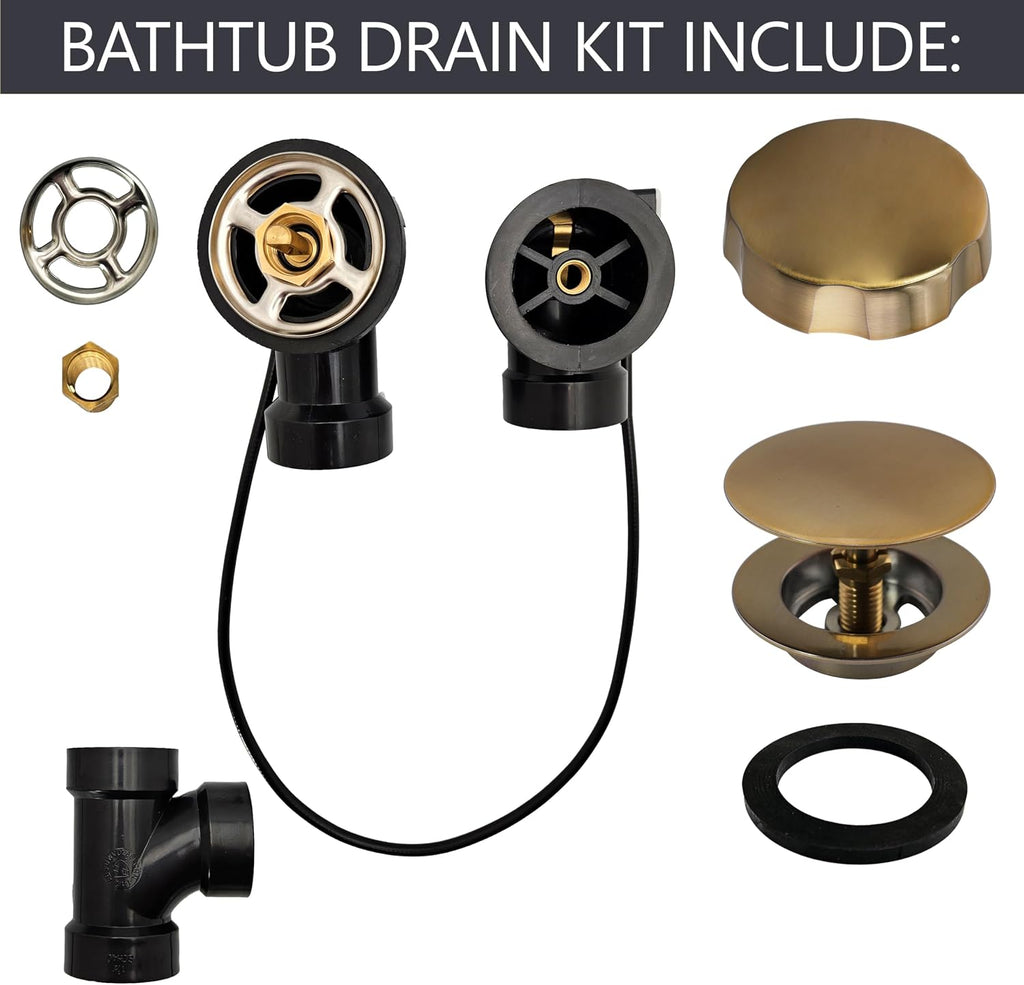 Westbrass A50A35-19 35' SCH. 40 ABS Cable Driven Bath Drain Trim Kit with Rotary Overflow Cover Knob and Pop-Up Stopper, Champagne Bronze