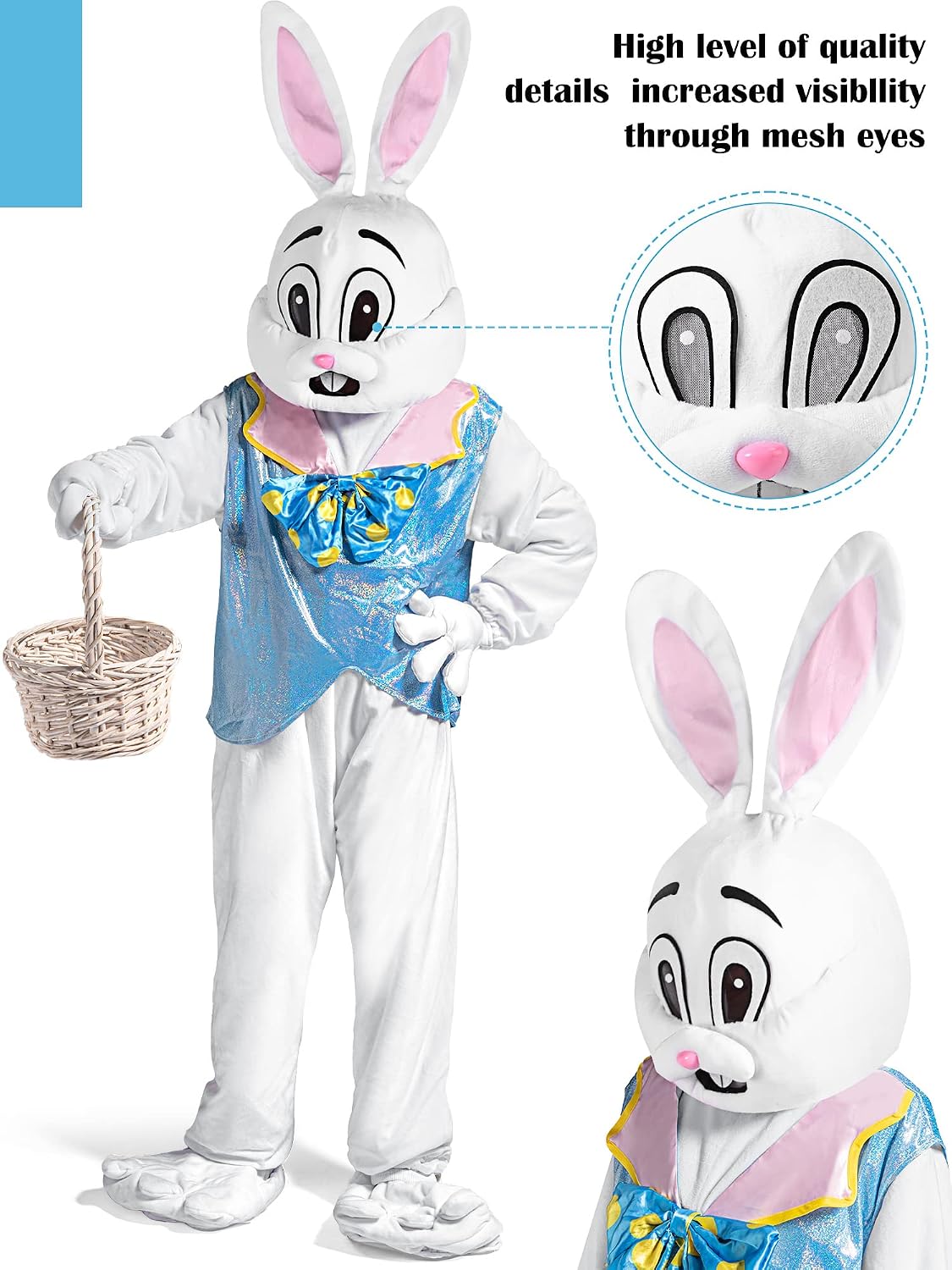 Syhood Easter Bunny Costume Adult Bunny Suit Outfit Rabbit Mascot Costumes for Men Women Easter Celebrations Events Cosplay