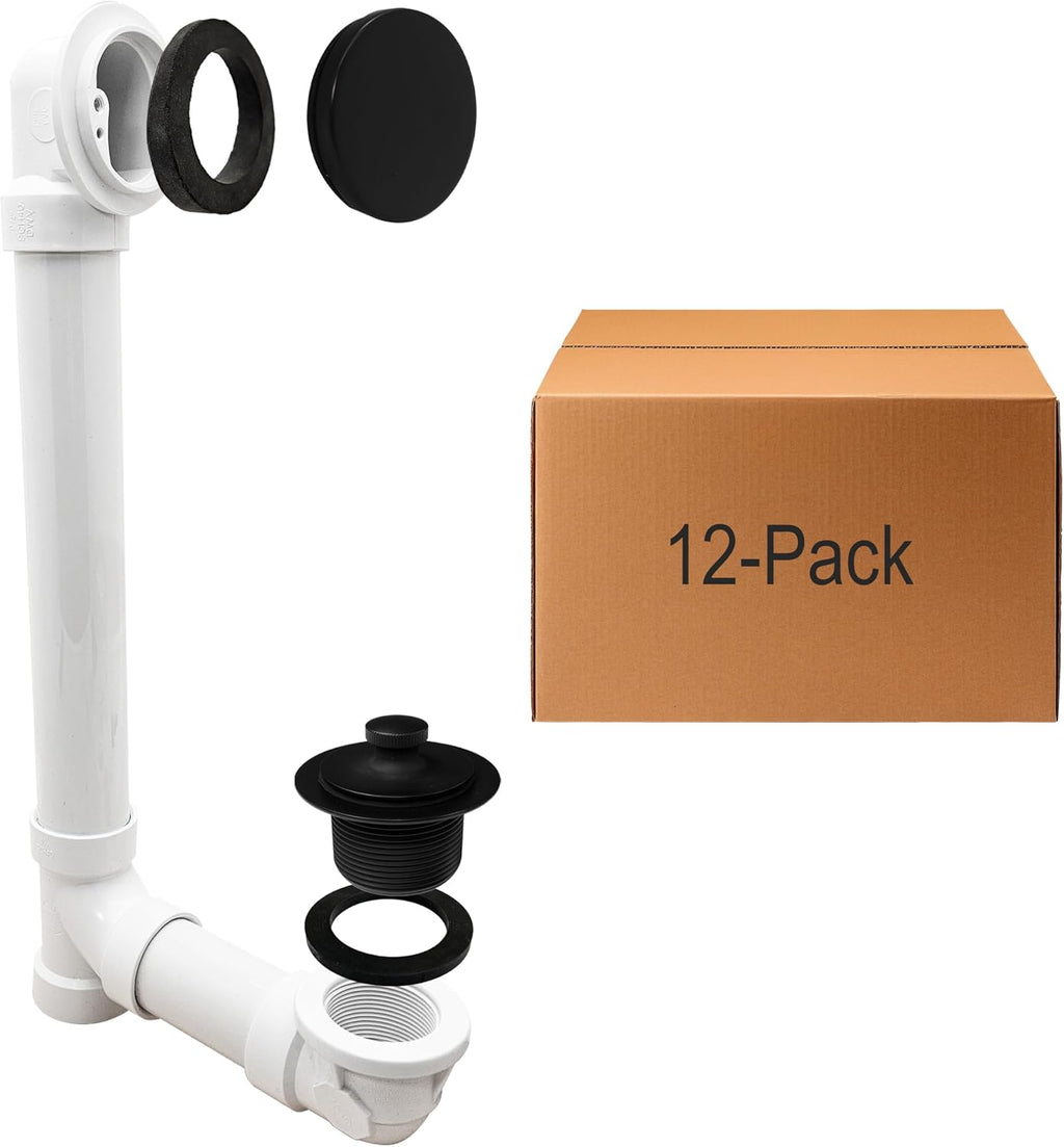 Westbrass 494244H-12-62 SCH. 40 PVC Bath Waste & Overflow Assembly with Illusionary Faceplate and Lift & Turn Drain Plug, 12-Pack, Matte Black