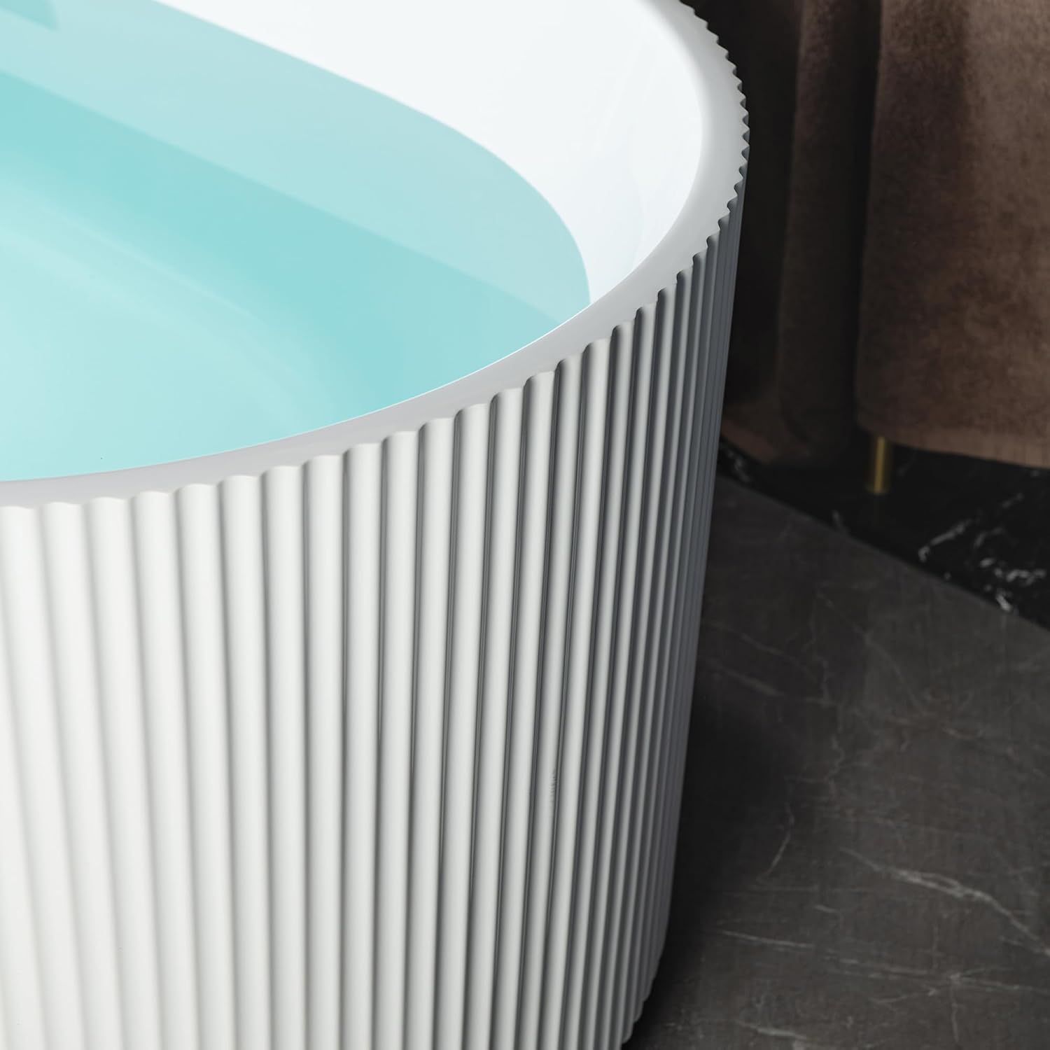 WOODBRIDGE 67' L x 31-1/2' W Freestanding Contemporary Soaking Bathtub,Unique Pleated Design,with Brushed Gold Pop-Up Drain Drain and Overflow Option, White,B1526-BG