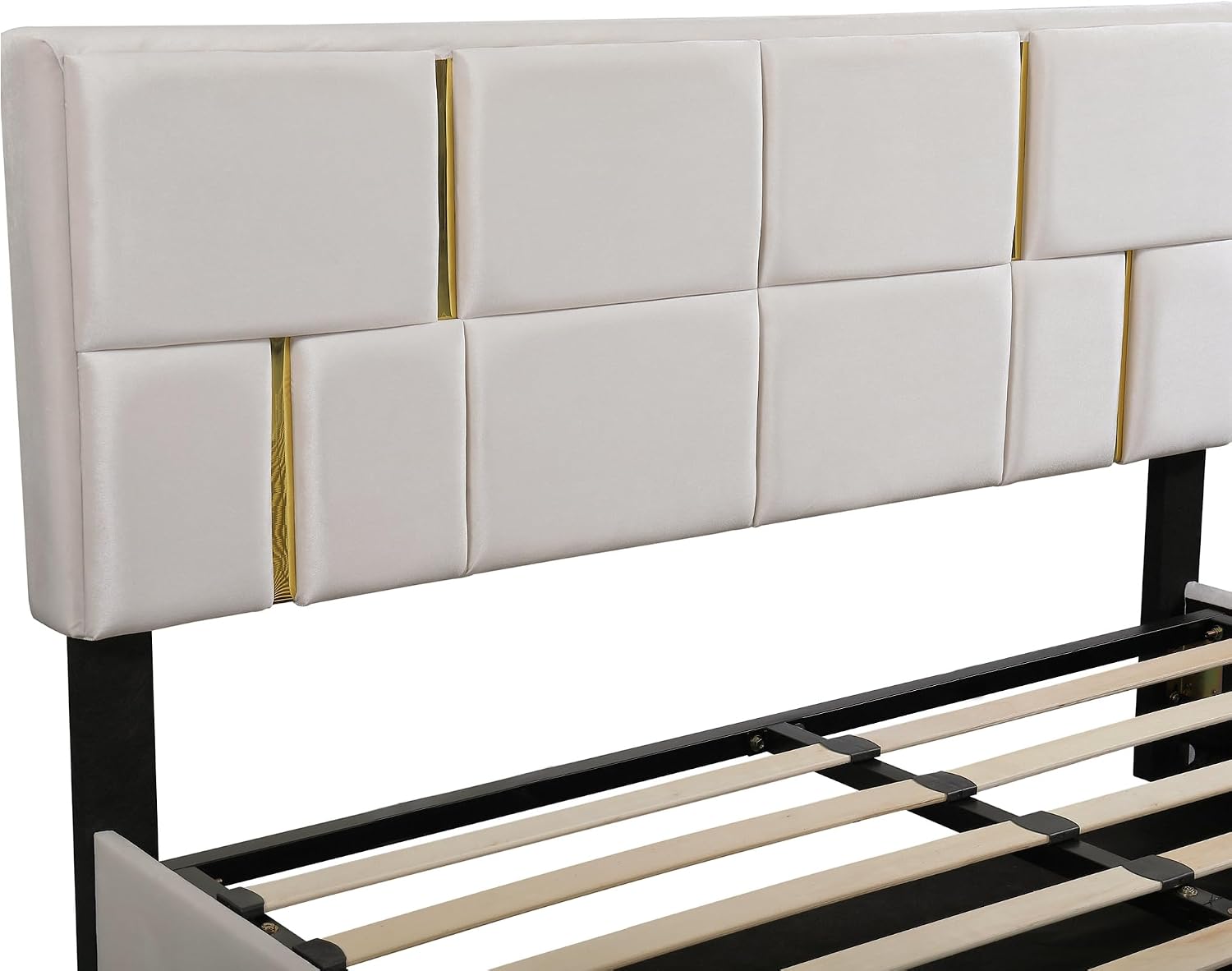 Queen Size Hydraulic Lift Up Storage Bed Frame with Storage Bench, Velvet Upholstered Platform Beds with Headboard, Two Piece Bedroom Sets, Wooden Slats Support, No Box Spring Needed (Beige)
