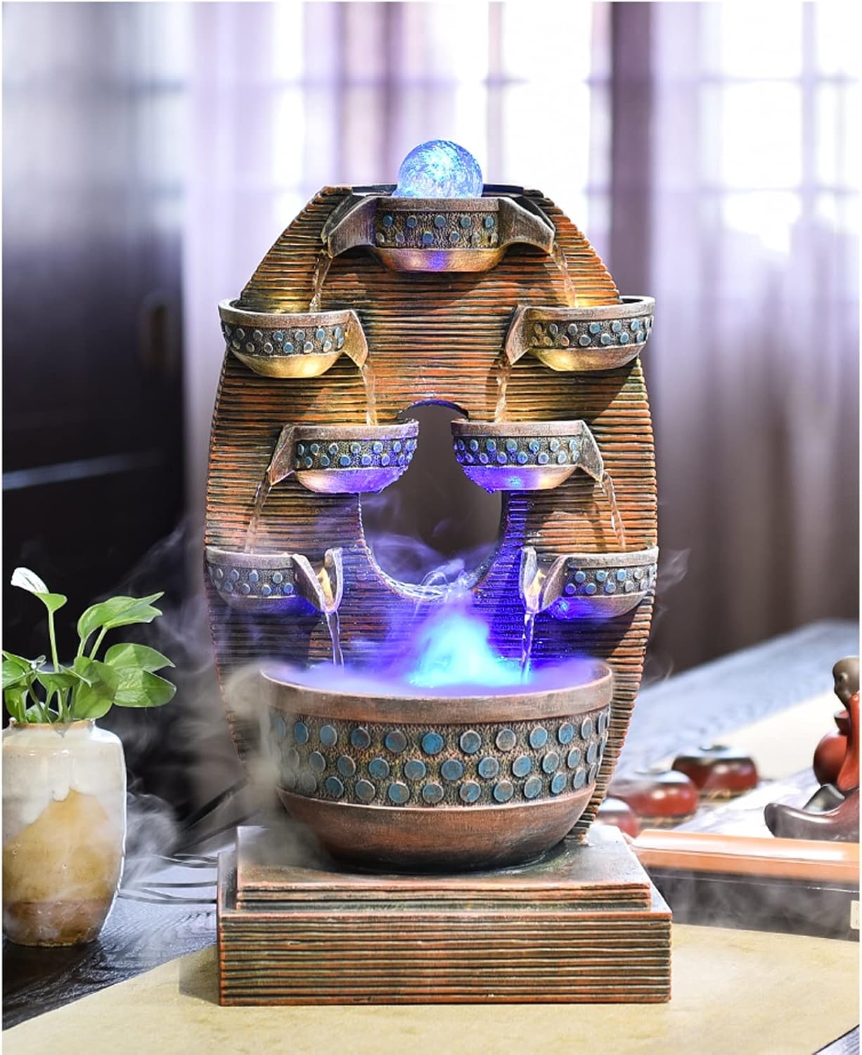 Tabletop Fountain Resin Tabletop Fountain with Pump Indoor Waterfall Desktop Water Decor 4 Level Portable Decorative Meditation for Home and Office