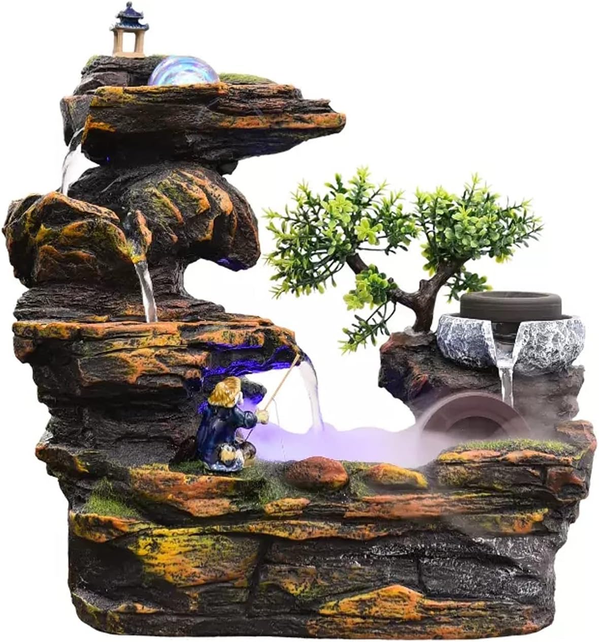 Desktop Fountain Tabletop Water Fountain Rock Falls Fountains Resin Indoor Waterfall with Crystal Ball and Automatic Pump for Home Office Decor(Small)