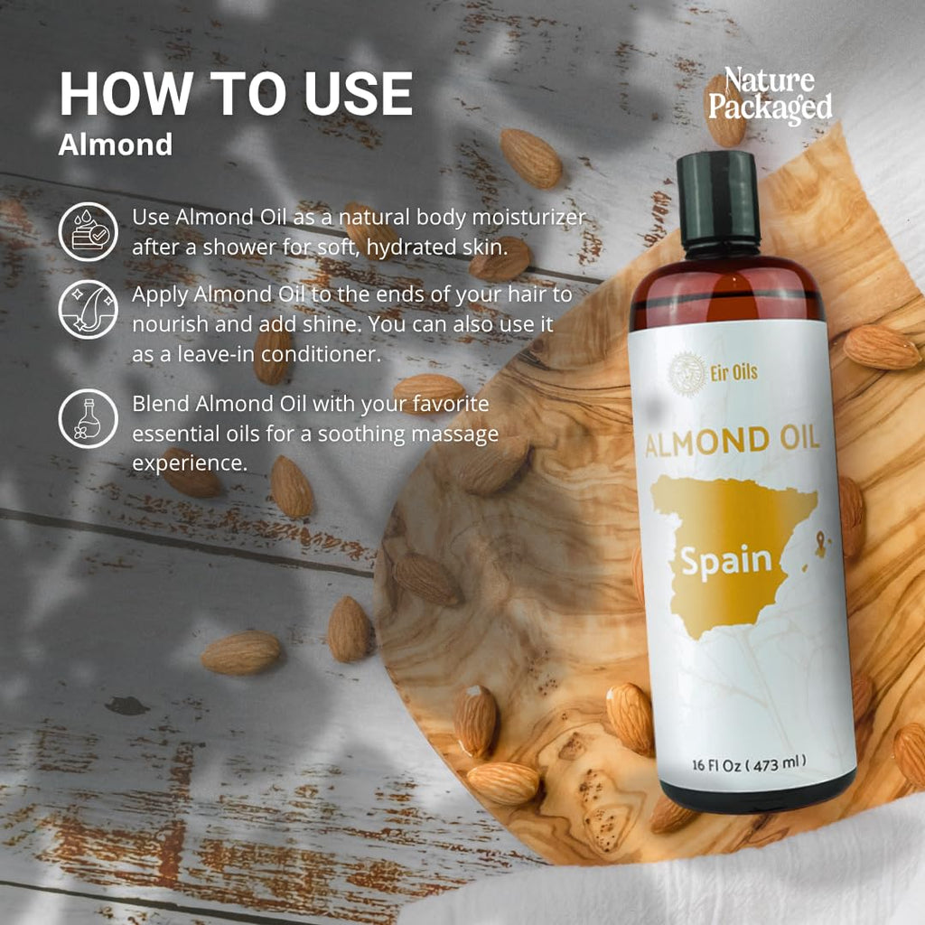 Nature Packaged Sweet Almond Oil - for Skin and Hair - Carrier Oil for Essential Oils Mixing - From EIR Oils' Farm in Mallorca, Spain - 4 Gallons