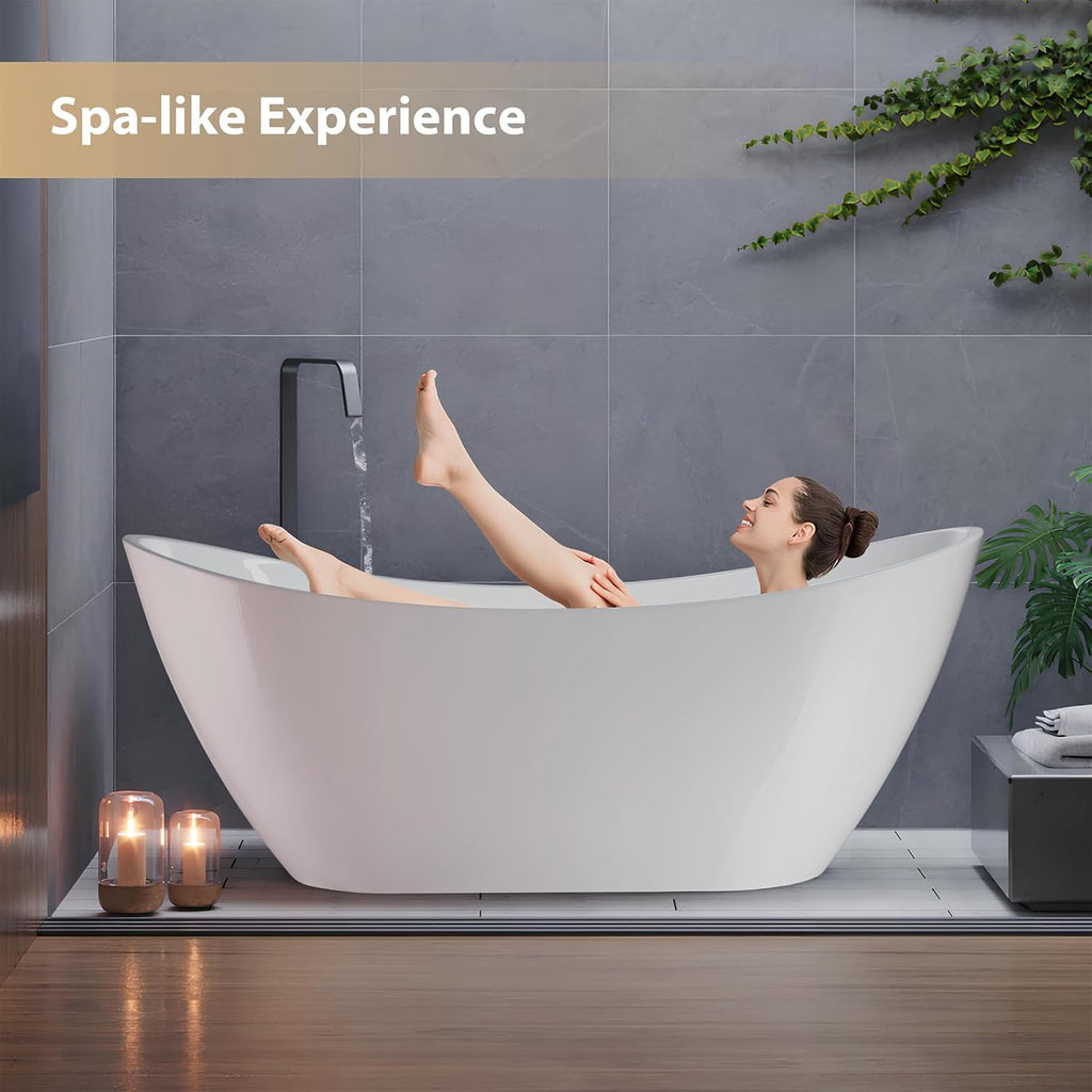 Vanity Art 71' Freestanding Bathtub | Free Standing Tub Stand Alone Tub with Contemporary Design for Soaking and Bathing, Overflow and Pop-up Drain with UPC Certified, Acrylic, VA6517-MB