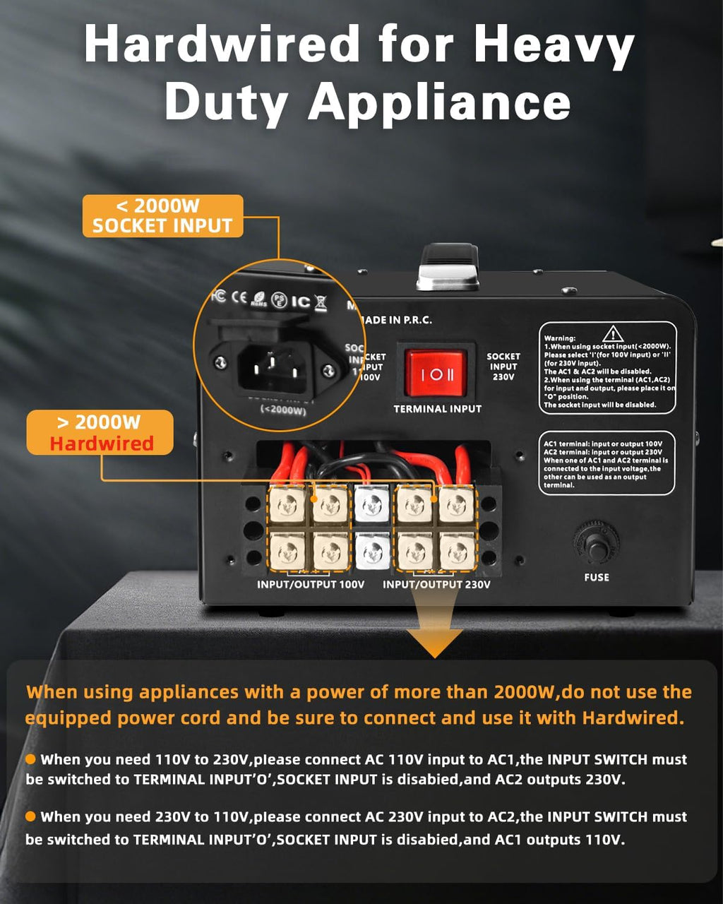 LVYUAN 5000 Watt Voltage Converter Transformer Heavy Duty Step Up Step Down AC 110V/120V/220V/240V Converter with Hard-Wiring