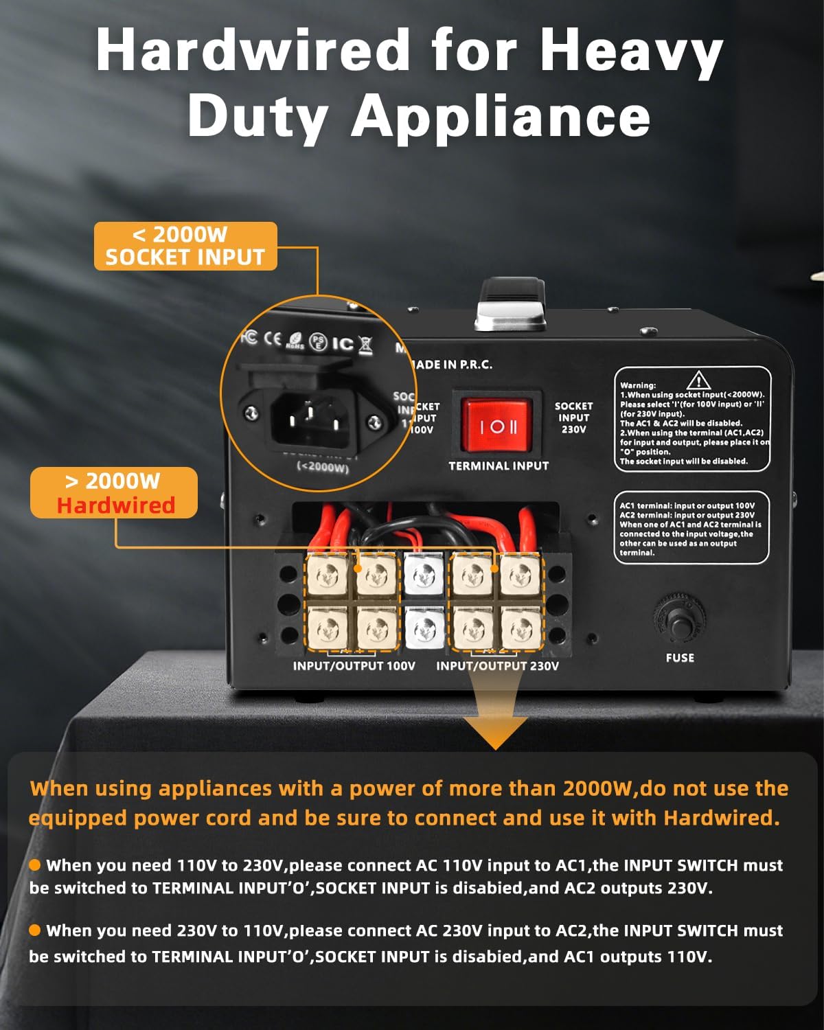 LVYUAN 5000 Watt Voltage Converter Transformer Heavy Duty Step Up Step Down AC 110V/120V/220V/240V Converter with Hard-Wiring