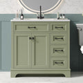ONBRILL 36' Luxurious Bathroom Vanity with Ceramic Sink, Modern Freestanding Bathroom Single Sink Vanities Cabinet with 2 Soft Closing Doors & 2 Drawers, Adjustable Shelf & Paint Surface (Green)