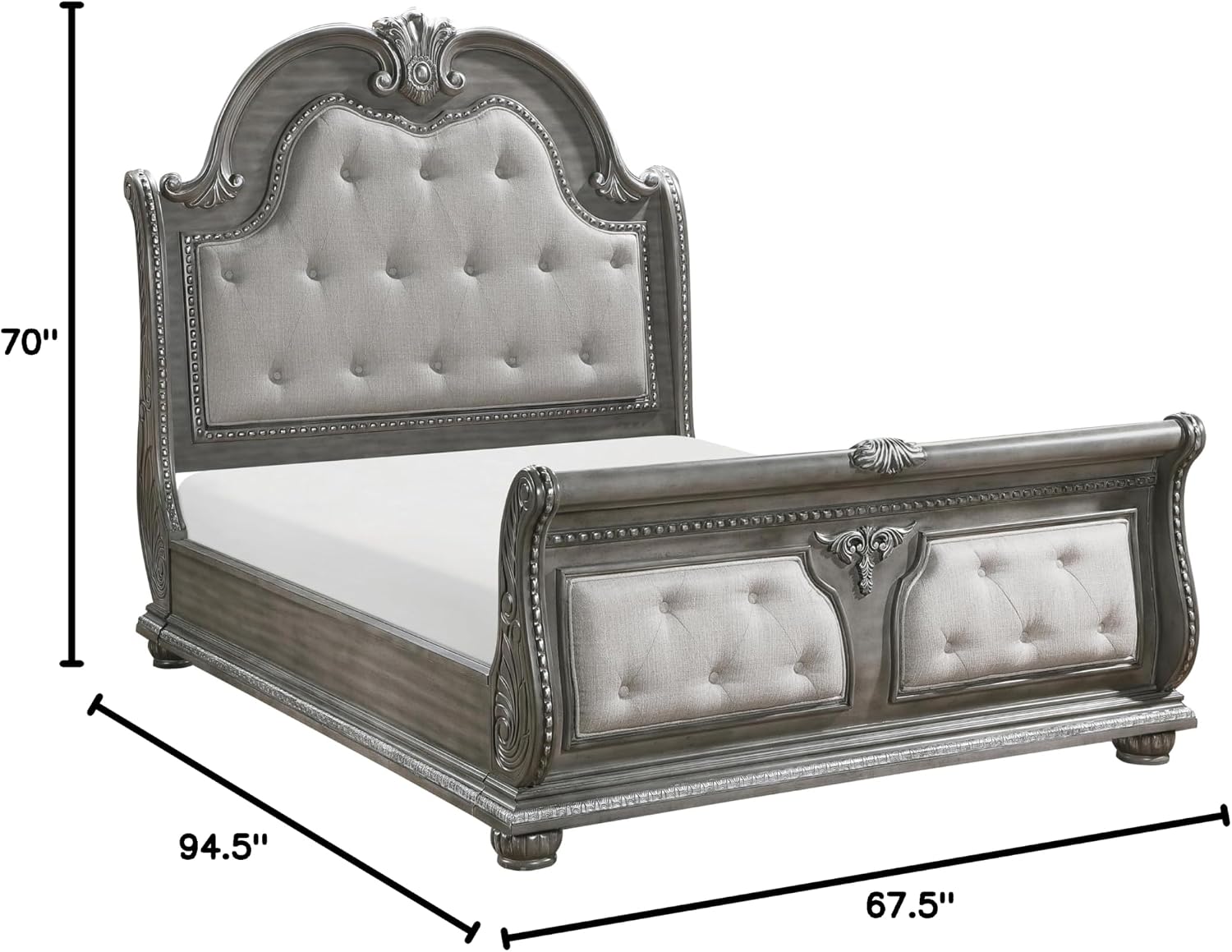 Formal 4-Pieces Queen Size Bed Set Gray Finish Carving Wood Luxury Traditional Bedroom Furniture