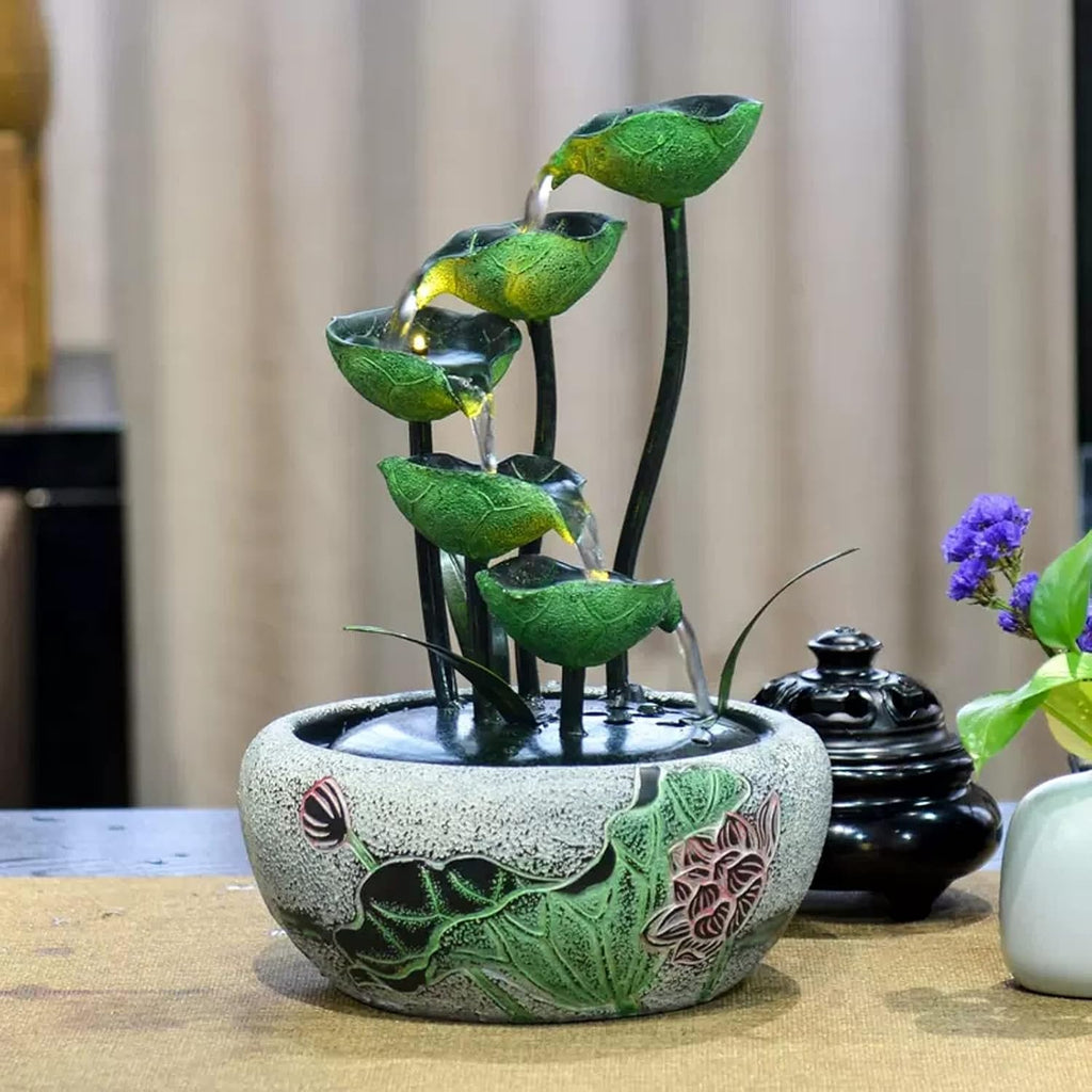 Tabletop Fountain 5-Tier Tabletop Fountains Indoor Lotus Leaf Relaxation Waterfall Decoration Fountain Zen Meditation for Home Office Bedroom Desk Décoration