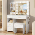 Otterease Vanity Desk with LED Lighted Mirror&Power Outlet, 3 Lighting Colors Makeup Vanity Desk with 5 Large Drawers and 3 Storage Shelves, White Vanity with Storage Stool for Bedroom