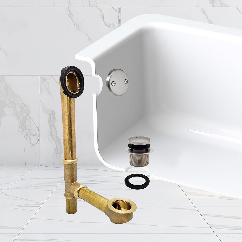 Westbrass 14' 17 Gauge Brass Tip-Toe Drain Bath Waste and Overflow with 2-Hole Faceplate, Satin Nickel, D325-07