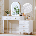 Ieejdn White,Vanity Desk with Mirror and Lights,Makeup Vanity with Power Outlet and Adjustable Cabinet,Modern Makeup Table with 3 Drawers for Bedroom Makeup Room