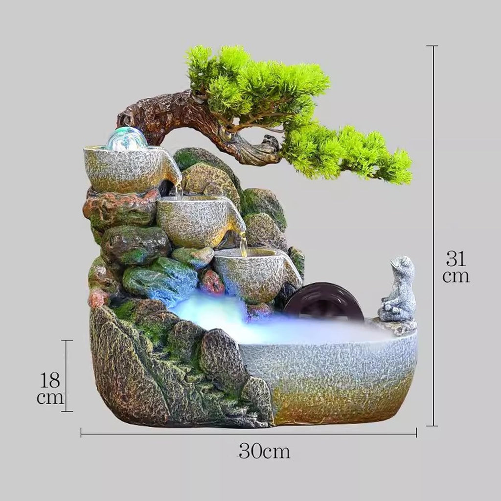 Tabletop Fountain High Mountain, Flowing Water, Fountain Landscape, Circular Living Room, Desktop Decoration, Desktop Fountain, Rockery Decoration Desktop Fountain (Color : A)
