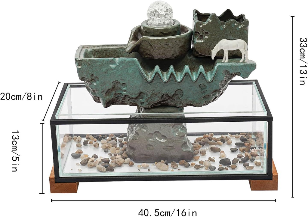 Indoor Fountain Rockery Tabletop Fountain with an Atomizer Elaxation Water Feature Meditation Desktop Fountains for Home Office Decor or Giving 16' x 5'' x 13'' with LED Light & Fish Tank