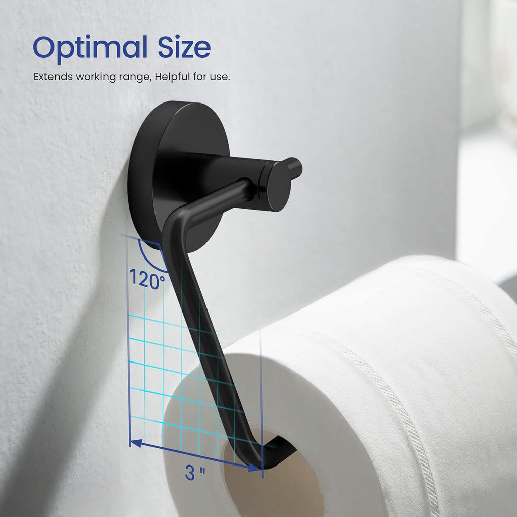 KIBI Circular Bathroom Hardware Set 5 Piece Bathroom Accessories Set | Towel Bar (18'), Towel Ring, Toilet Paper Holder, Robe Hooks (Matte Black) (C-KBA14-5-4)
