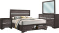 Benjara ISY Four PC Queen Size Bedroom Set-Silver Accent Knobs-Contemporary Gray