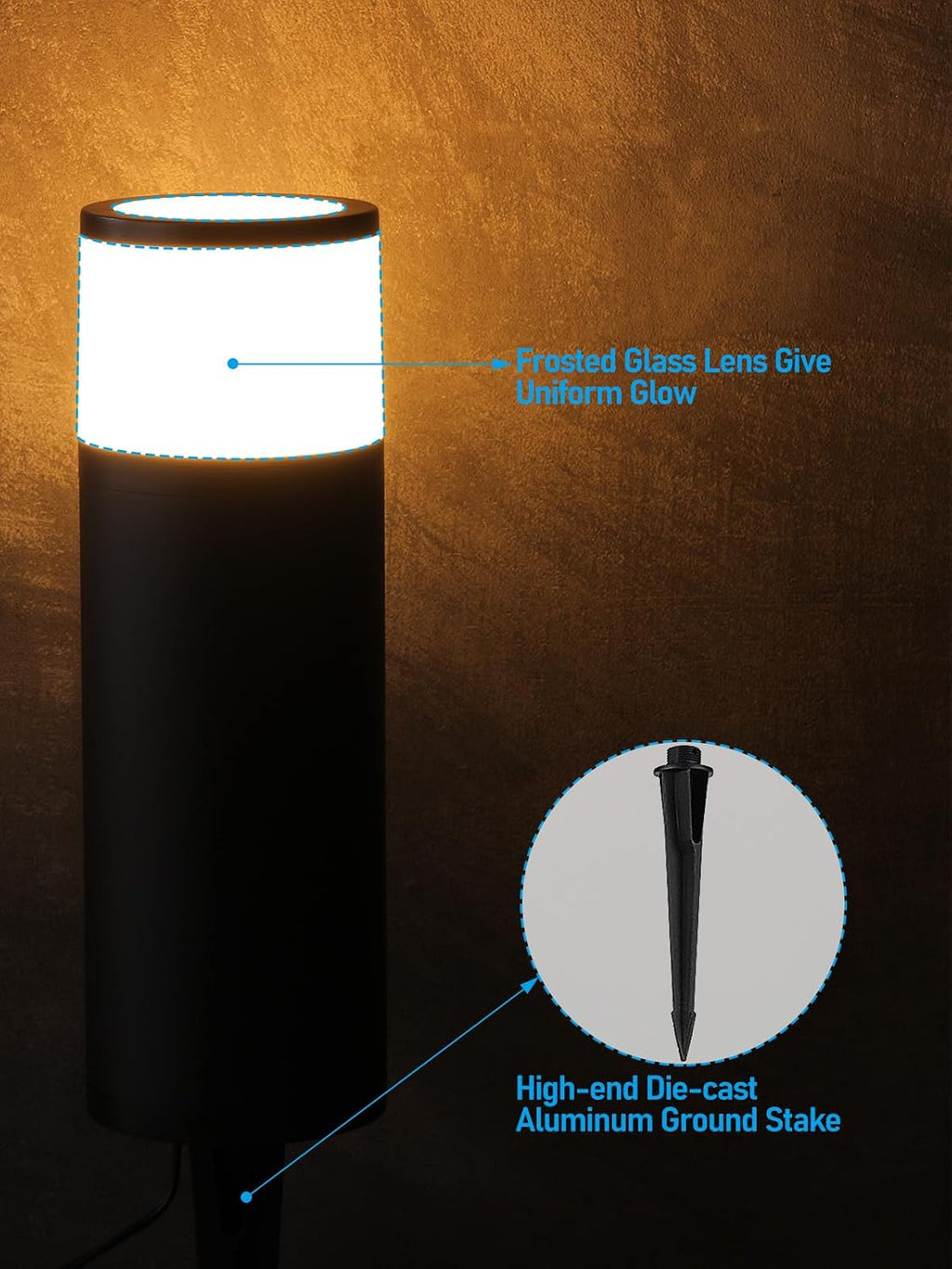 LEONLITE 8-Pack 5W LED Landscape Bollard Path Lighting, 12V-24V Low Voltage Landscape Lights, 3000K Warm White, Outdoor Pathway Light, Die-Cast Aluminum Housing