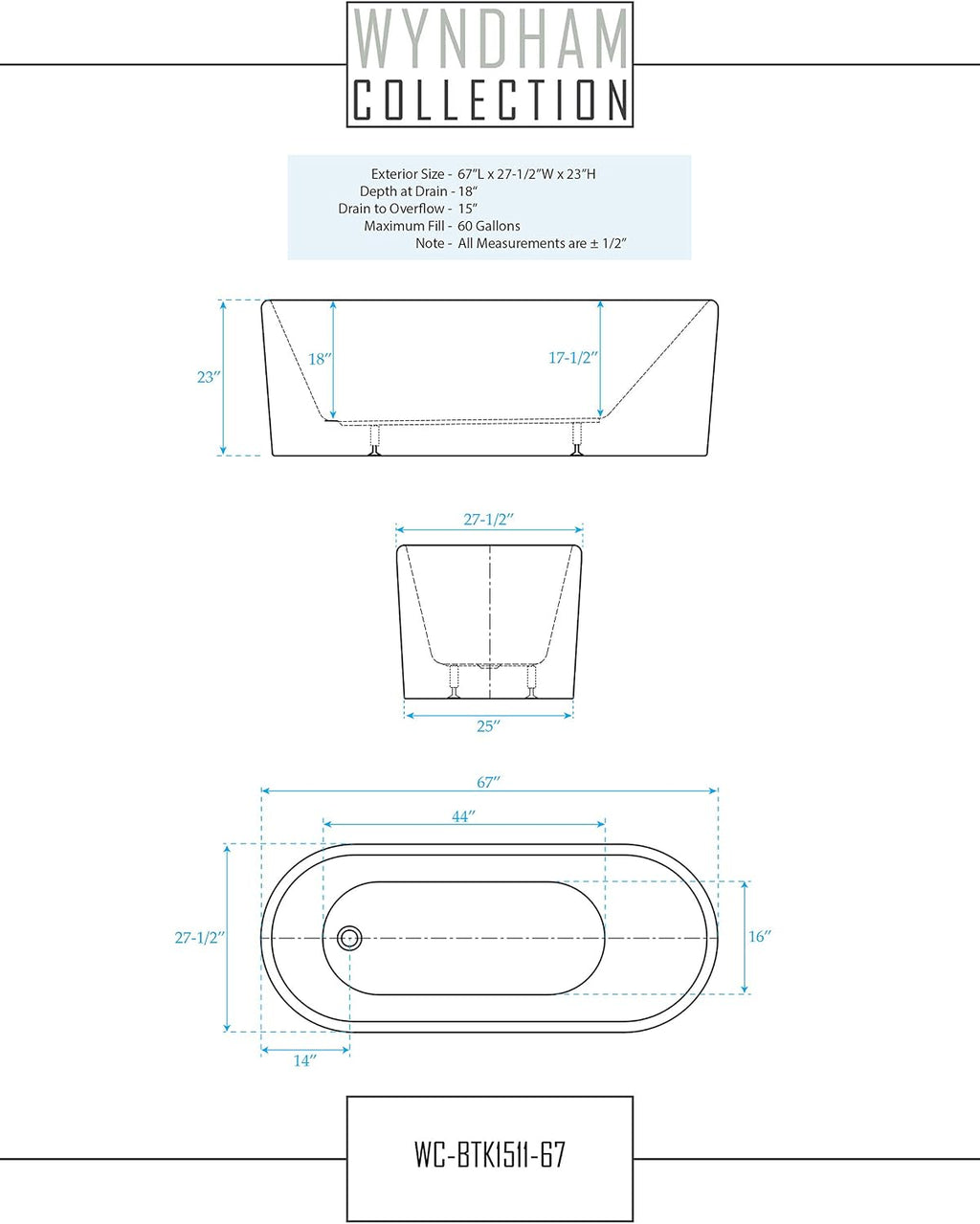 Ursula 67 inch Freestanding Bathtub in White with Polished Chrome Drain and Overflow Trim