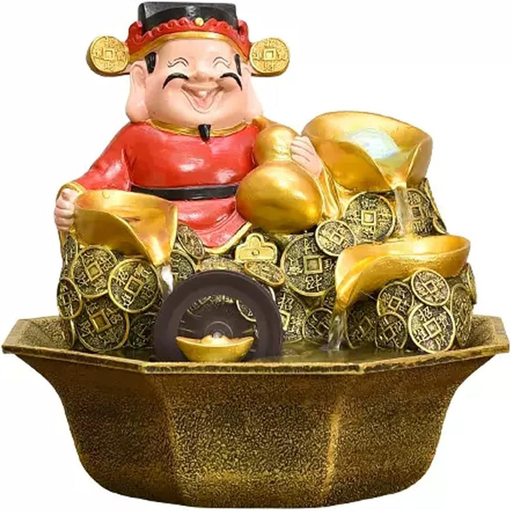 Desktop Fountain Resin Tabletop Fountain Wealth and Good Luck Feng Shui Interior Mini Water Feature for Bedroom, Office, Living Room, Dining Décor