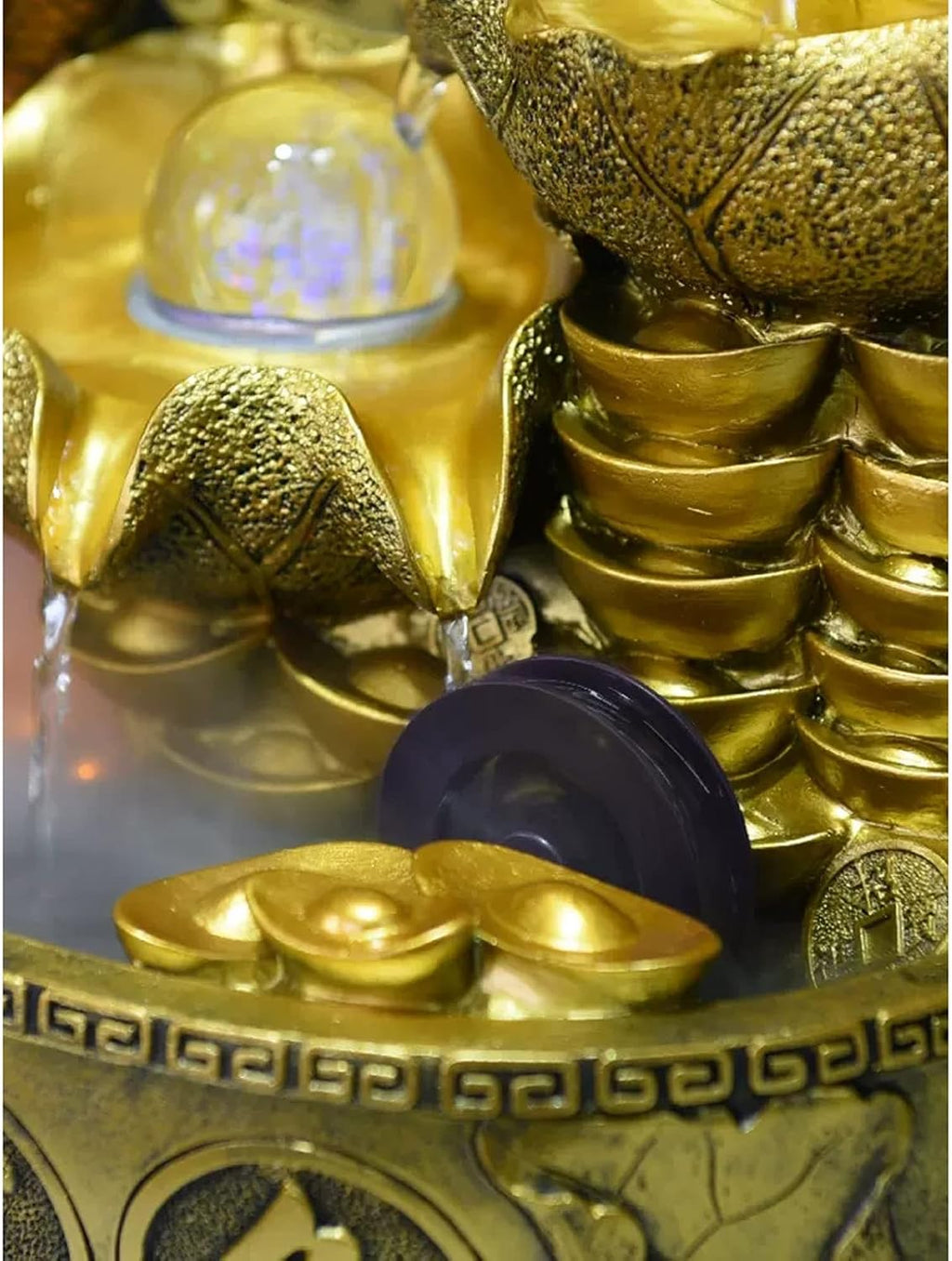 Desktop Fountain Gold Color Tabletop Fountain with Water Pump, Fengshui Indoor Decoration Lucky Fortune Decorative Waterfall for Office and Home Decor