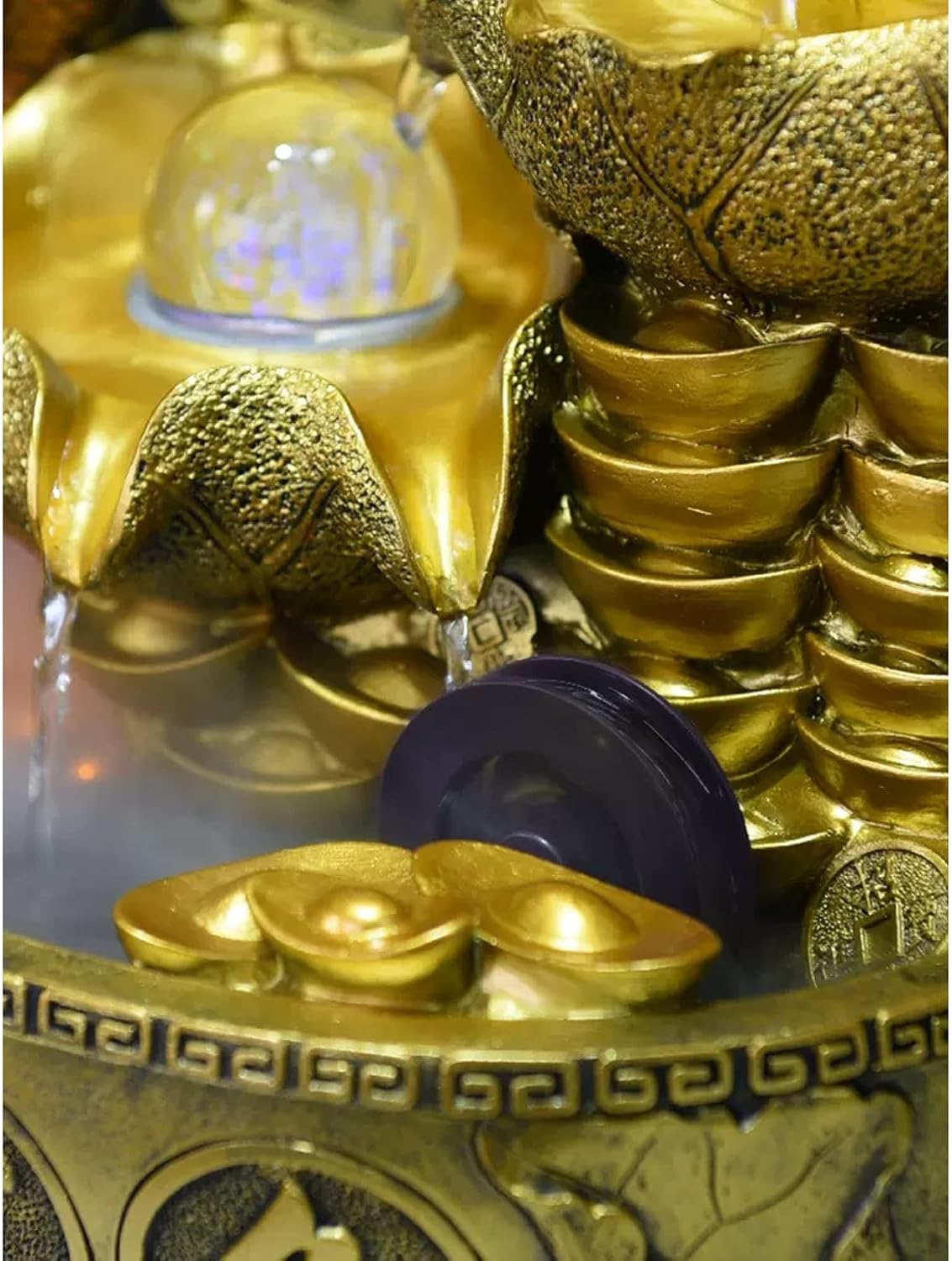 Desktop Fountain Gold Color Tabletop Fountain with Water Pump, Fengshui Indoor Decoration Lucky Fortune Decorative Waterfall for Office and Home Decor