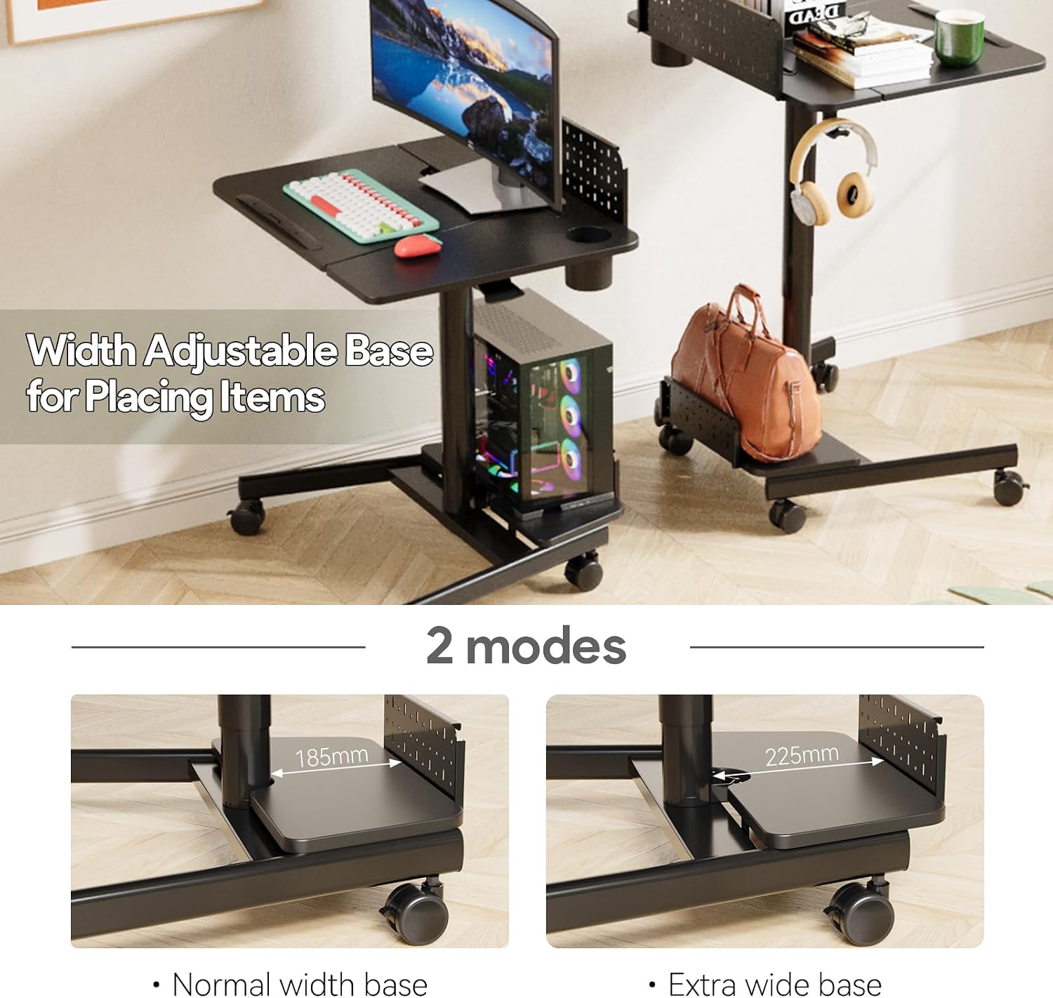 JOY worker Mobile Standing Desk with 60° Tiltable Desktop, 28' Height Adjustable Rolling Desk, DIY Pegboard & Storage Base, Portable Laptop Desk with 4 Lockable Wheels for Home Office, Black