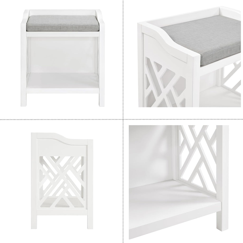 Alaterre Furniture Coventry Bench Stool with Cushion - Pine Wood Bench for Entryway or Bathroom Storage - Use as Shoe Rack, Vanity Chair and More (White)