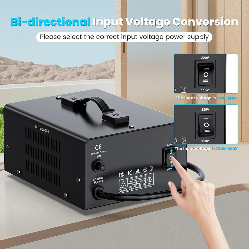 4000W Voltage Converter Transformer(110V to 220V or 220V to 110V) Step Up/Down Converter 110/120 Volt - 220/240 Volt w/US Power Cord,Circuit Breaker Protection, LCD Screen Display