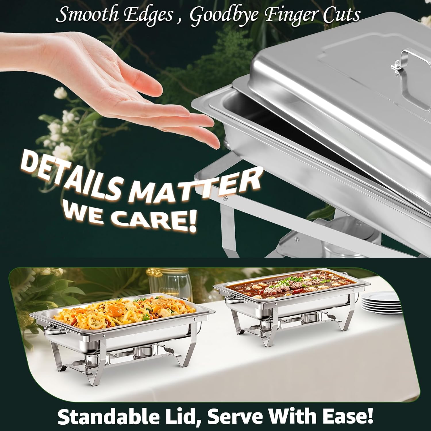 4 Pack 8QT Stainless Steel Chafing Dishes for Buffet, Foldable Frame Food Warmers with Full Size Pan Ideal for Catering, Weddings, Christmas Parties, Event Serving Supplies