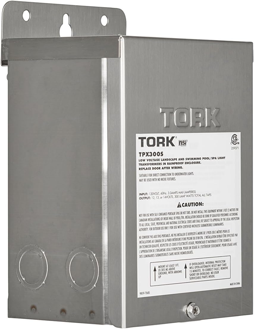 NSI Industries TORK TPX100S Low-Voltage 100-Watt Safety Transformer, For Indoor/Outdoor Pool/Spa, Landscape and Submersible Lighting Products, LED Compatible, Stainless Steel
