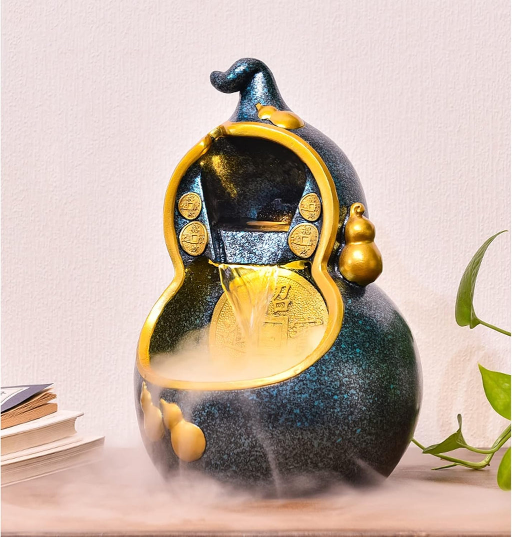 Desktop Fountain Tabletop Fountain Resin Gourd Shape Desk w Natural Flowing Water, Fountains Indoor for Home Office Living Room Desktop Decoration