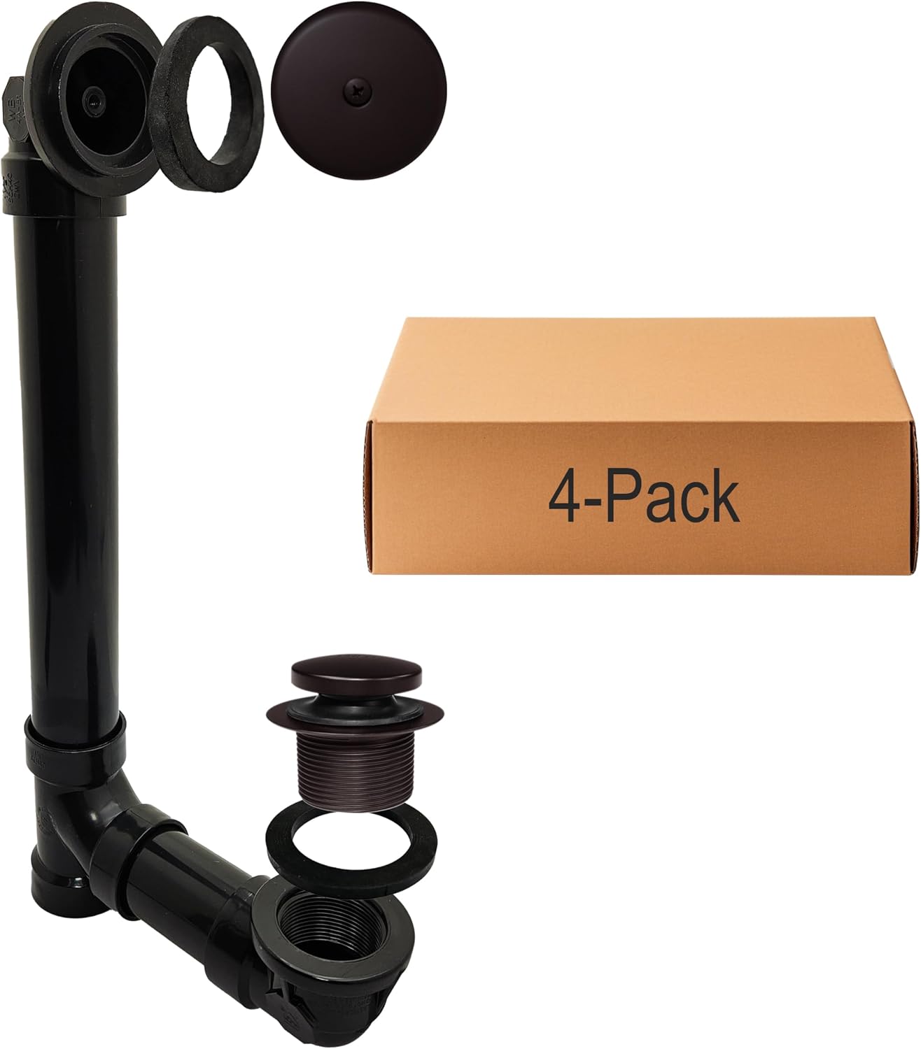 Westbrass D49311-4-12 1-1/2' x 12' Bath Waste & Overflow Assembly with Tip-Toe Drain Plug and One-Hole Faceplate-SCH. 40 ABS Pipe, 4-Pack, Oil Rubbed Bronze, 4 Count