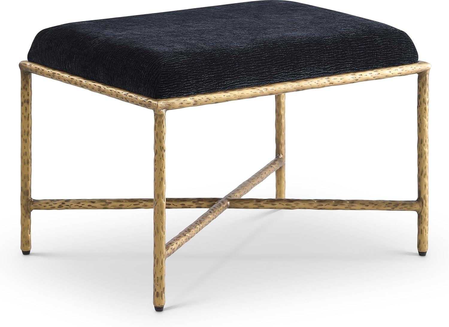 Meridian Furniture 22061Black Valley Collection Modern | Contemporary Bench with Soft Black Chenille Fabric, Brushed Brass Forged Iron Metal Legs and Frame, 25' W x 18' D x 18' H, Black