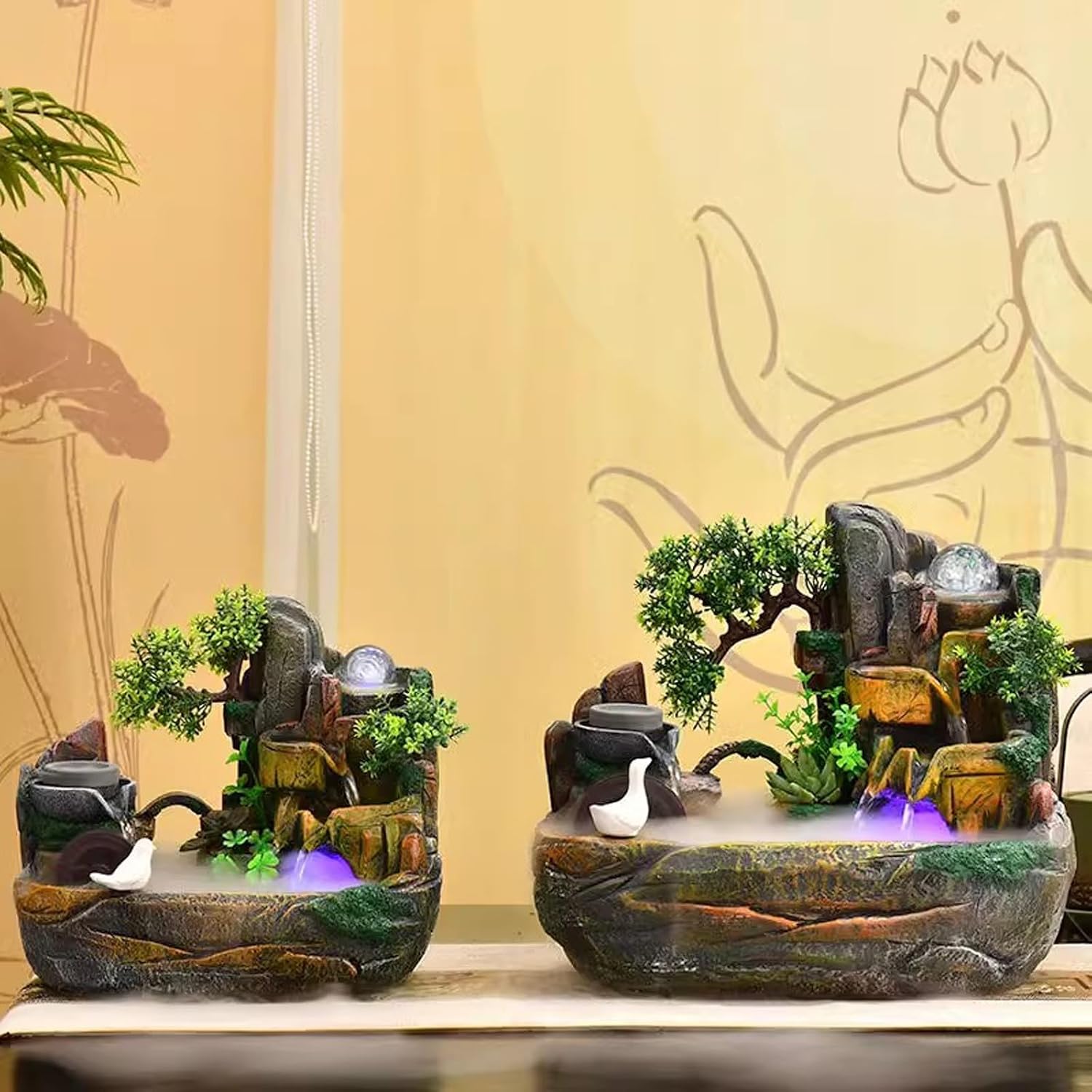 Indoor Water Fountain Living Room Fish Tank, Home Rockery, Fountain, and Water Dispenser Decoration, Zhaocai Landscape, Office Desktop Decoration Tabletop Wat,One Color-L