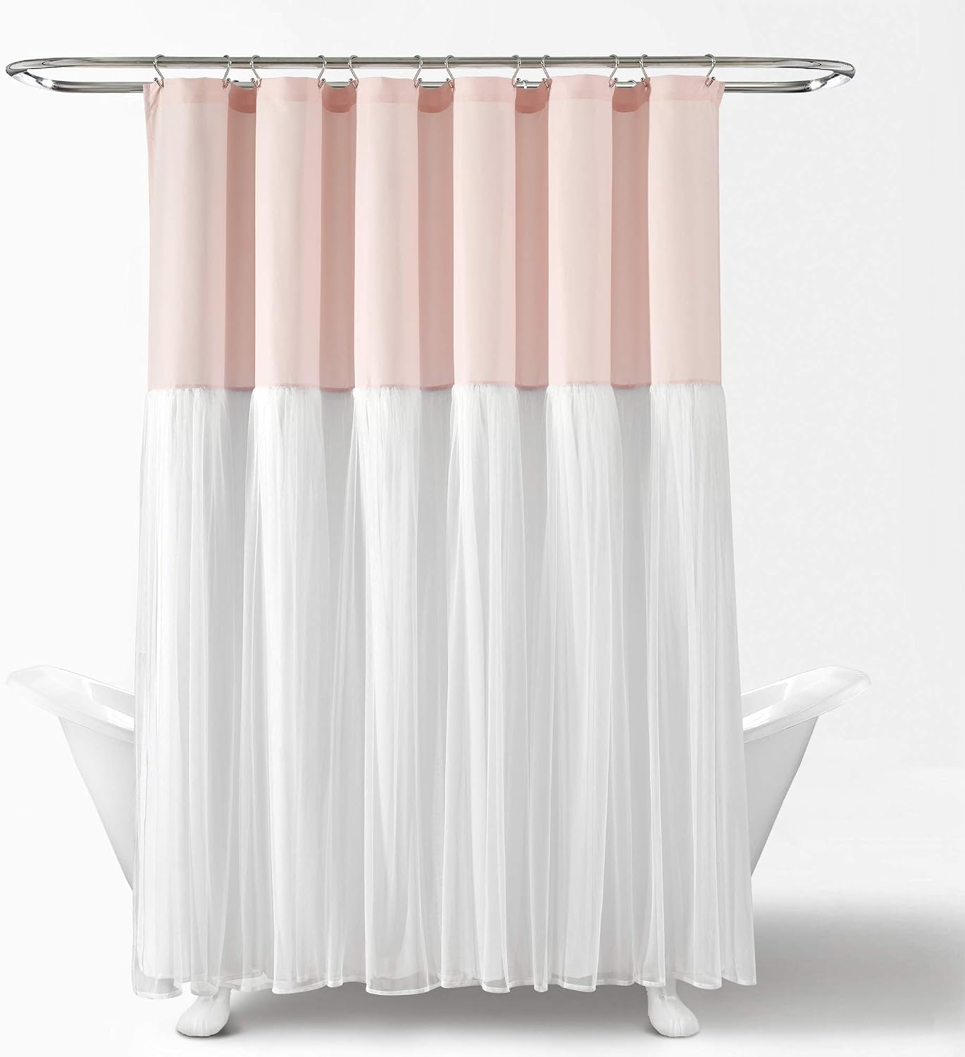 Lush Decor Tulle Skirt Colorblock Shower Curtain Single 72' W x 72' L Blush & White - Fabric Shower Curtains for Bathroom - Cute Bathroom Curtain (Pack of 6)