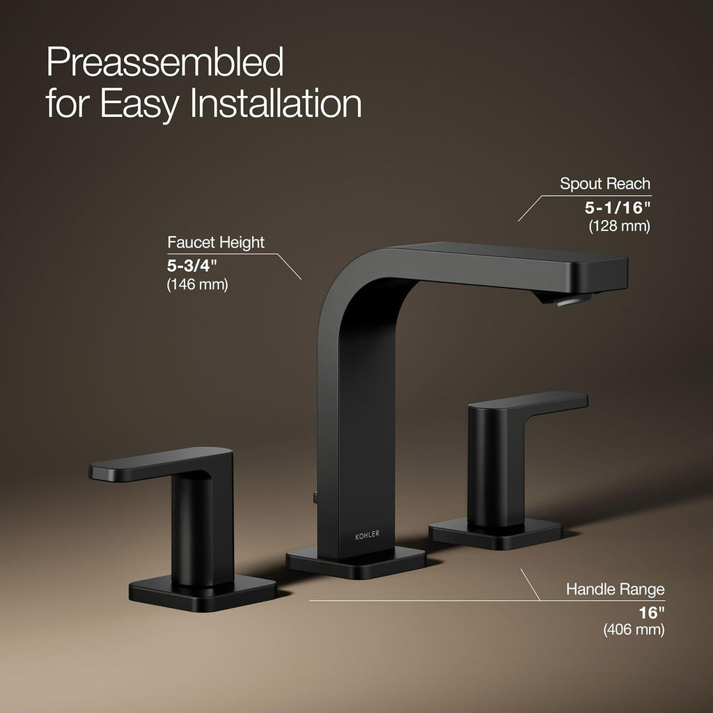 Kohler K-23484-4K-BL Parallel Widespread Bathroom Sink Faucet, 1.0 GPM, Lever Handles, Matte Black
