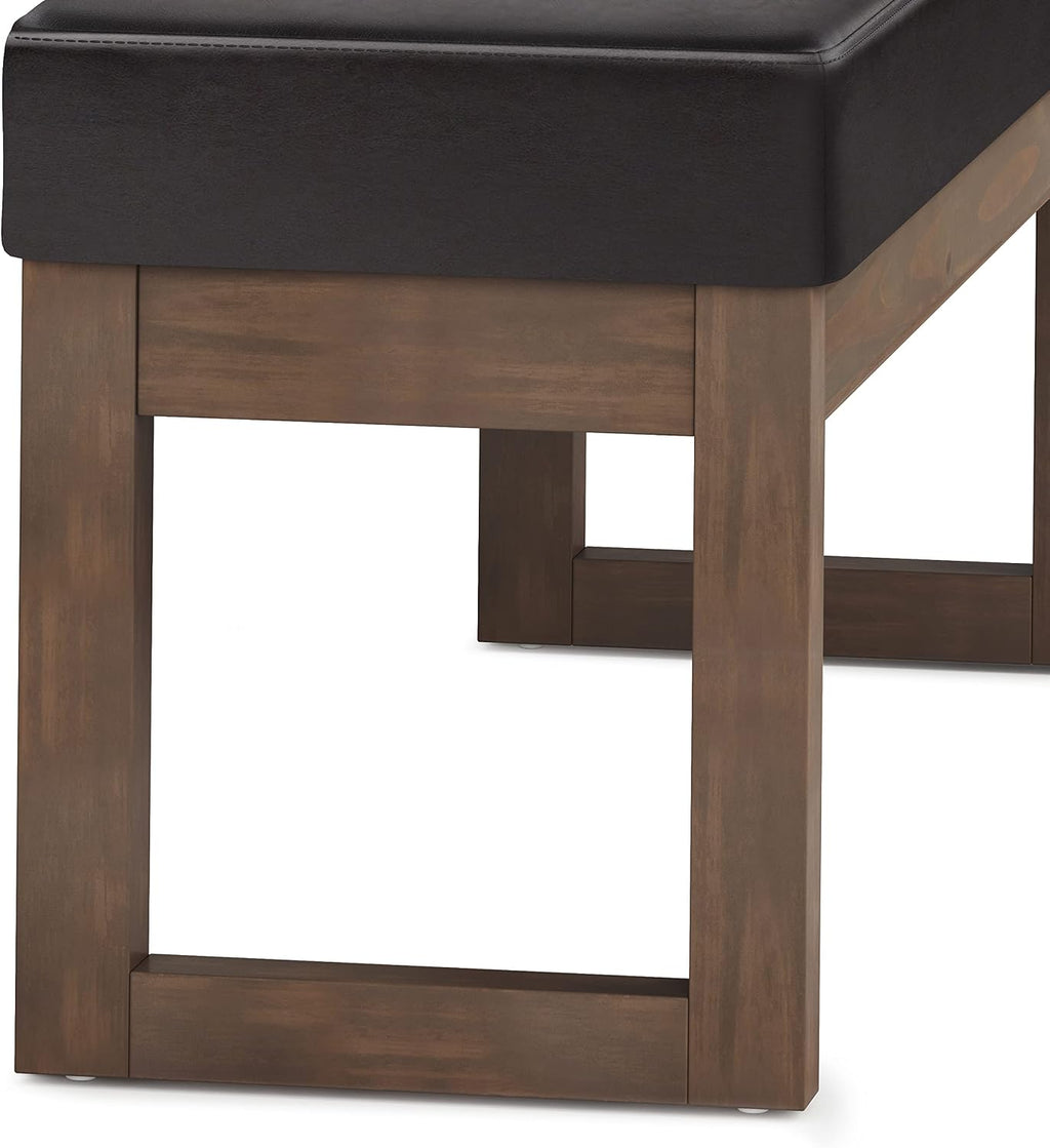 SIMPLIHOME Milltown Large Ottoman Bench - 44 inch Wide Upholstered Vegan Leather Rectangle Footstool Ottoman in Tanners Brown, Contemporary Bench for Bedroom with Cushioned Seat, Assembled